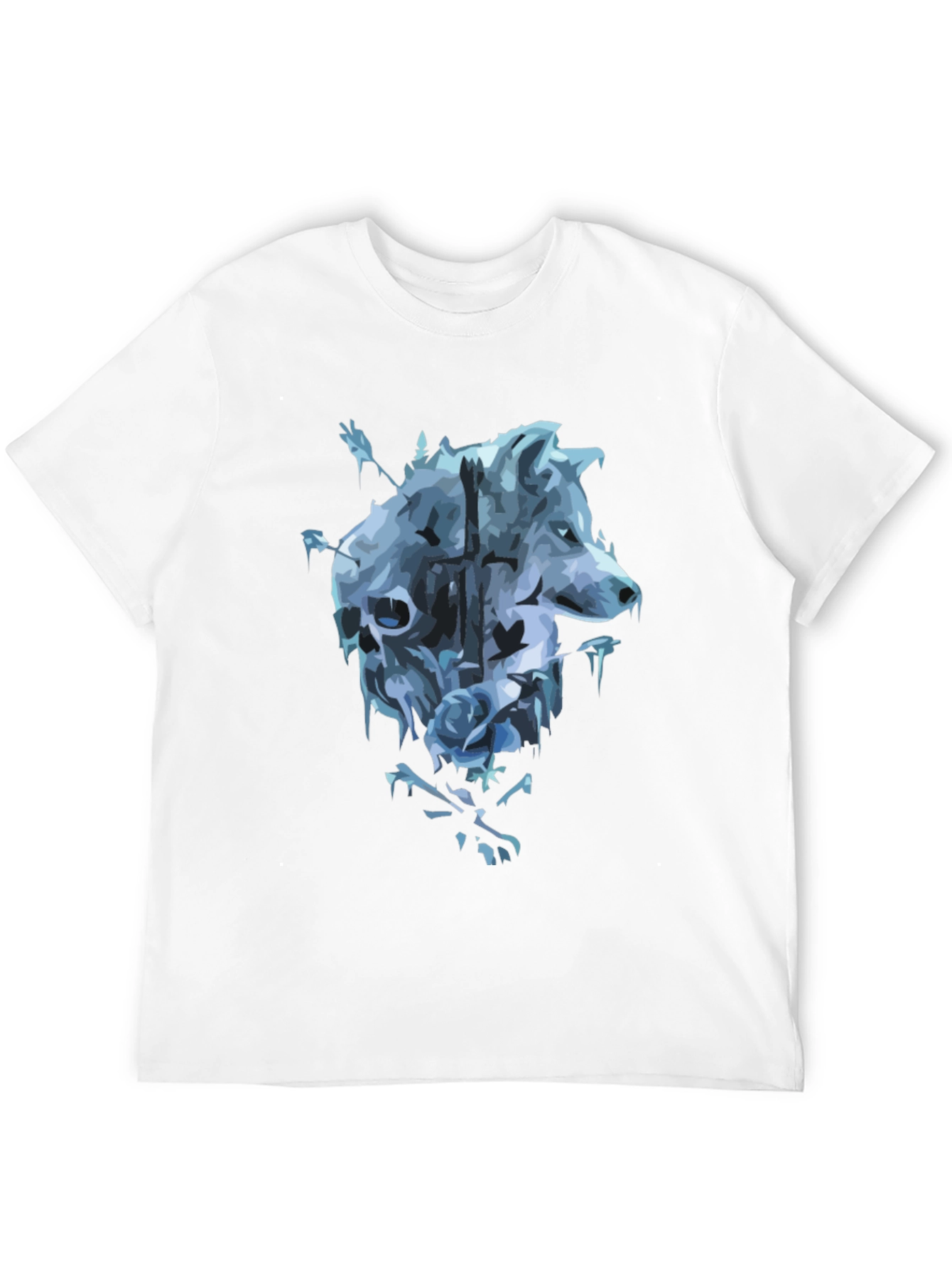 Wolf Skull Rose Graphic T-Shirt - Mens Black Tee