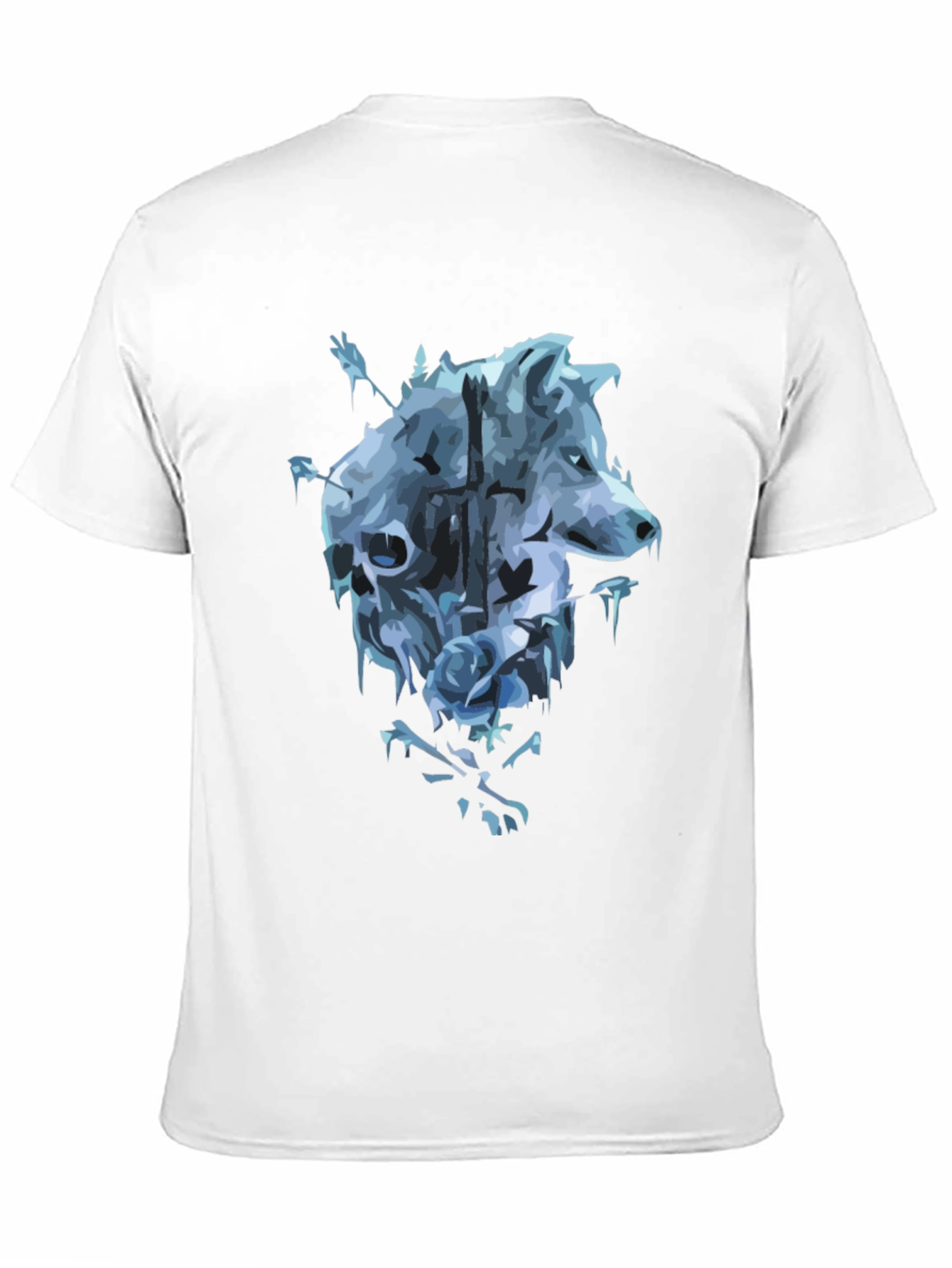 Wolf Skull Rose Graphic T-Shirt - Mens Black Tee