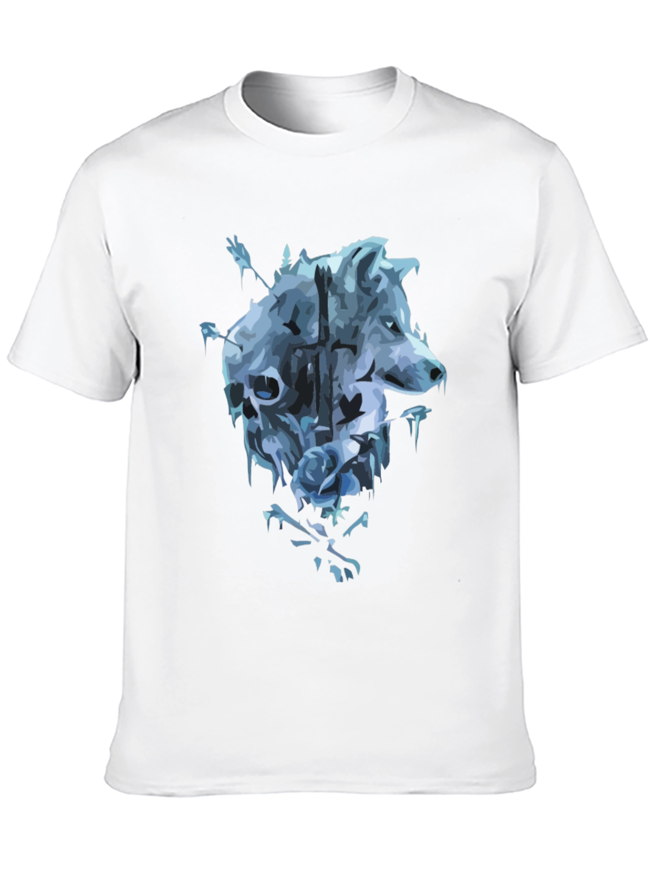 Wolf Skull Rose Graphic T-Shirt - Mens Black Tee