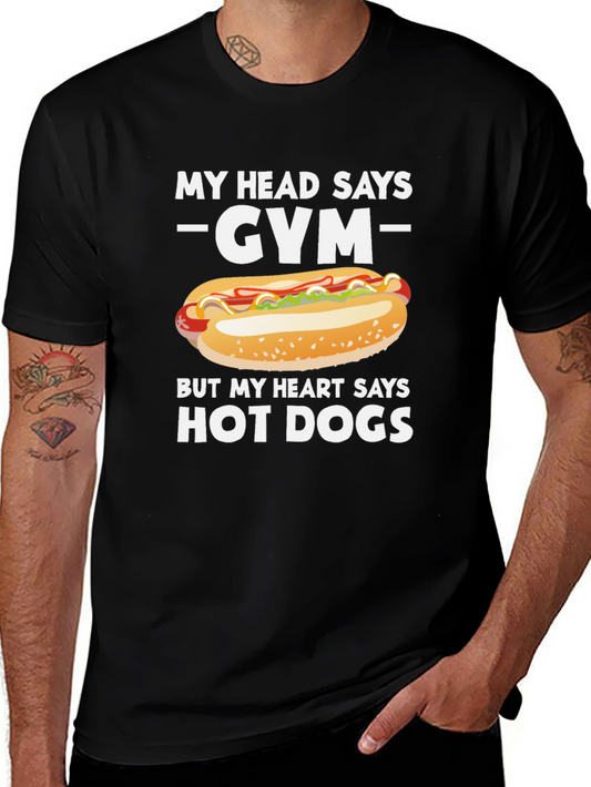 Funny Gym & Hot Dog T-Shirt - My Head Says Gym