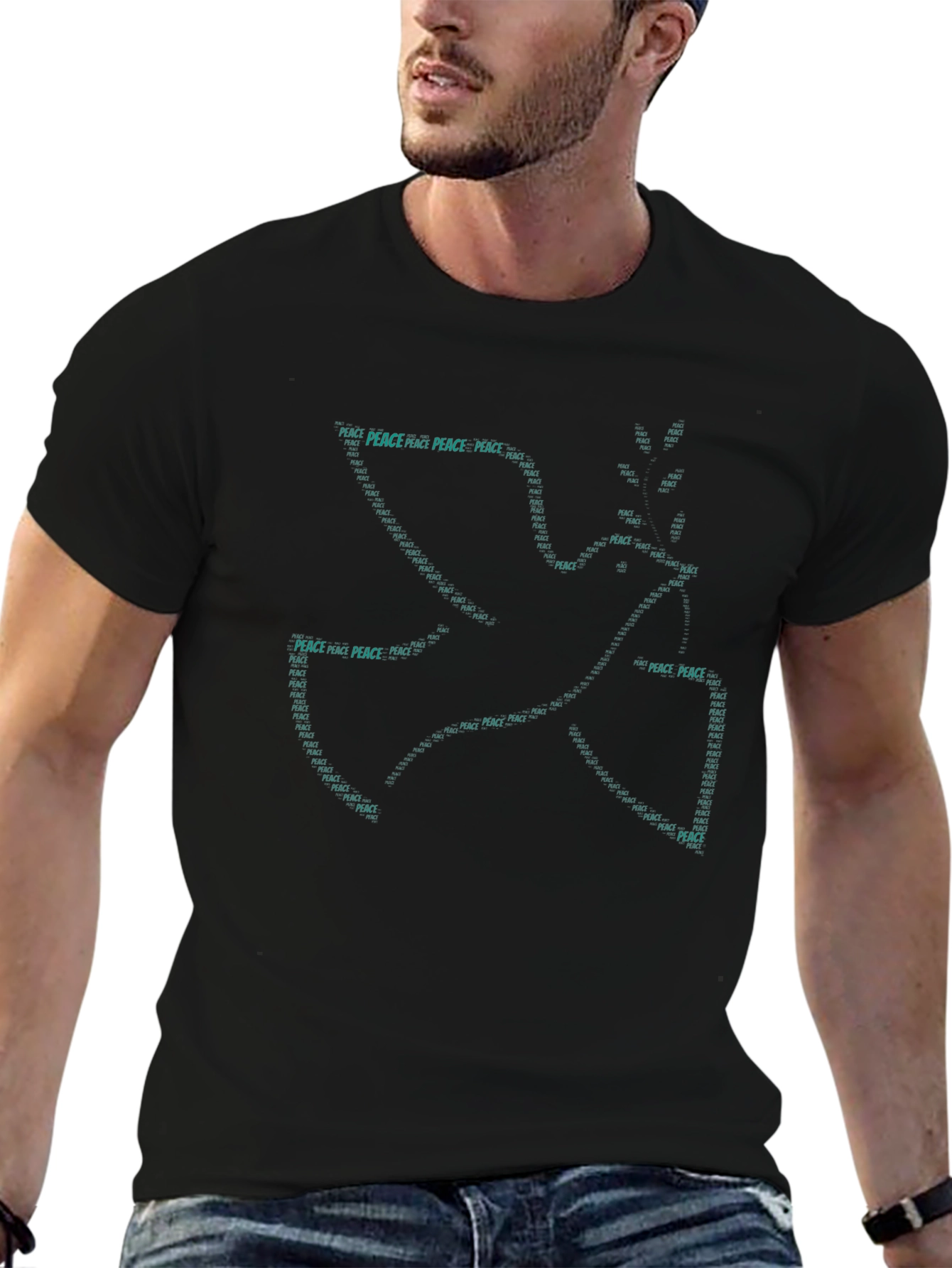 Peace Dove Graphic Print Mens Black T-Shirt