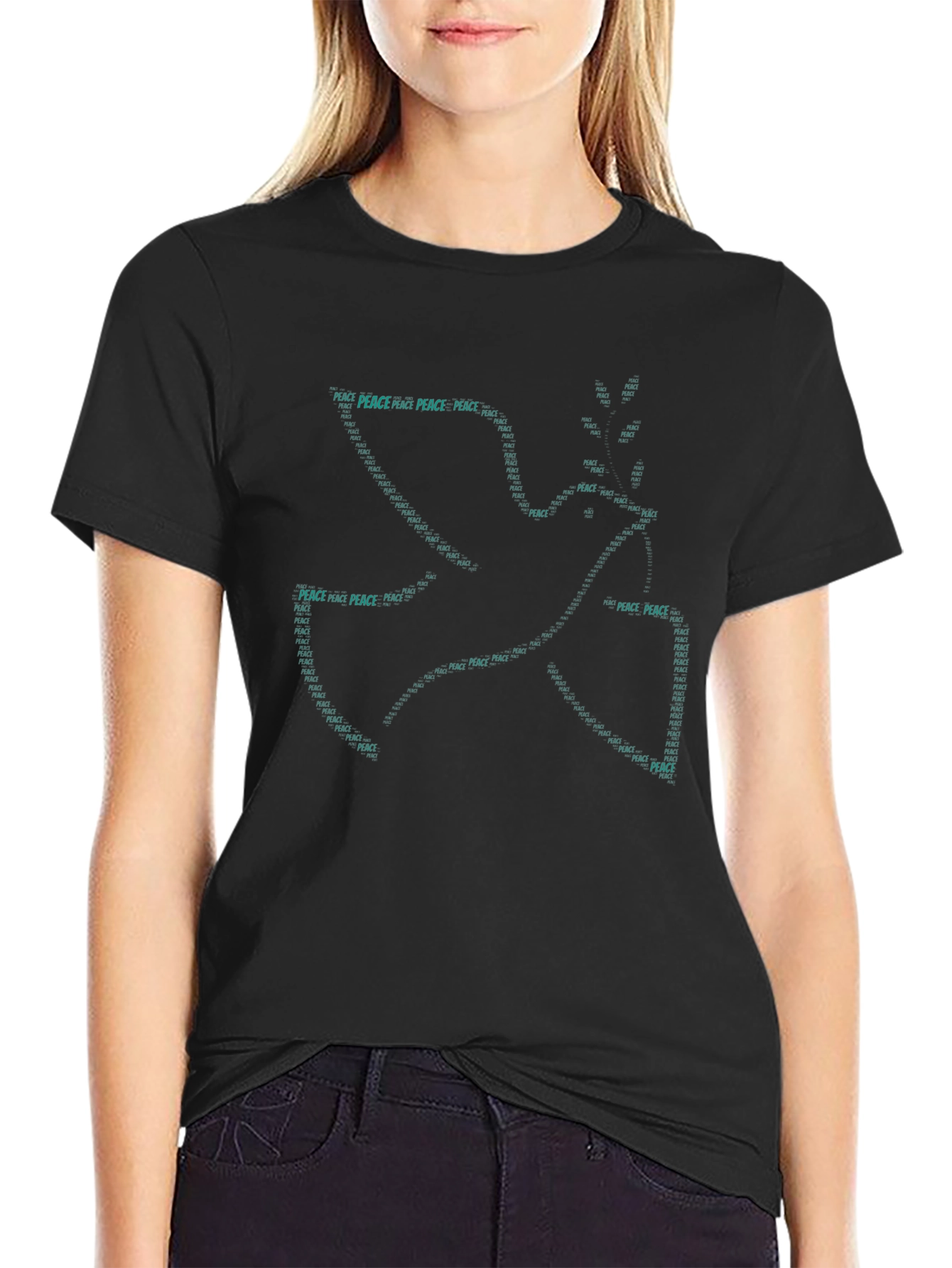 Peace Dove Graphic Print Mens Black T-Shirt