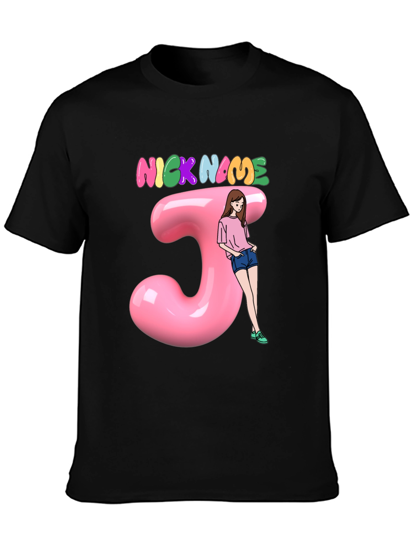 Customizable Nickname J Letter Pink T-Shirt