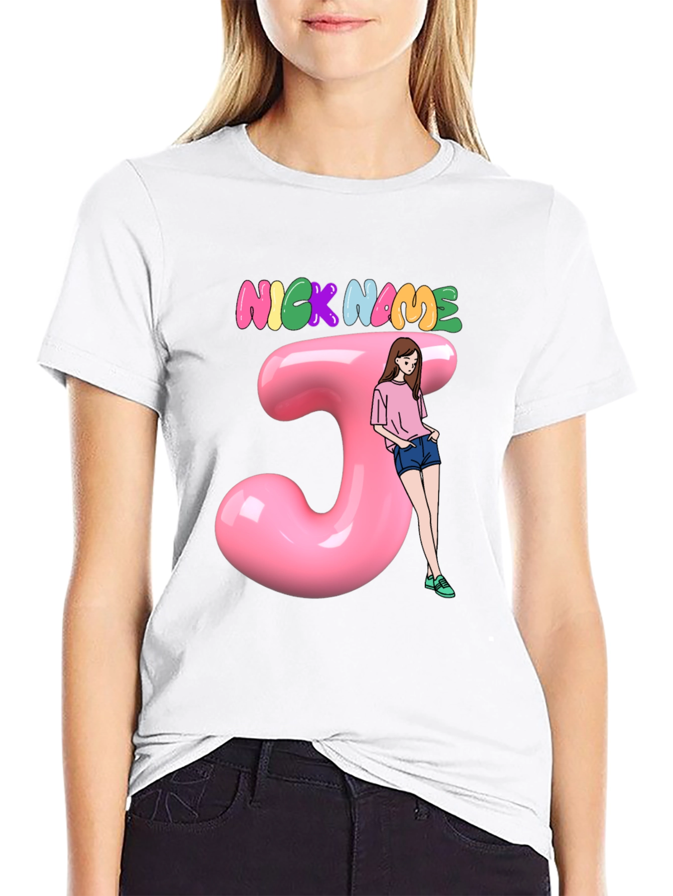 Customizable Nickname J Letter Pink T-Shirt