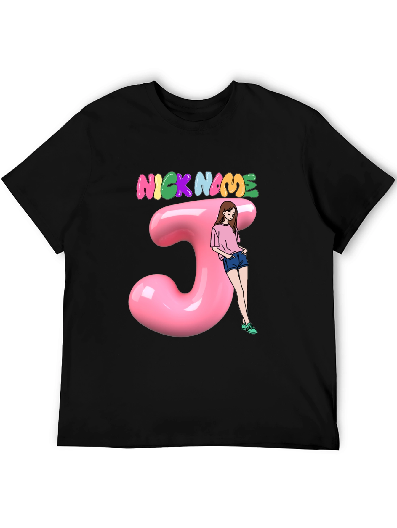 Customizable Nickname J Letter Pink T-Shirt