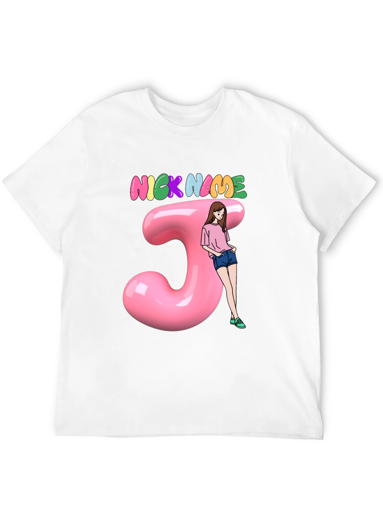 Customizable Nickname J Letter Pink T-Shirt