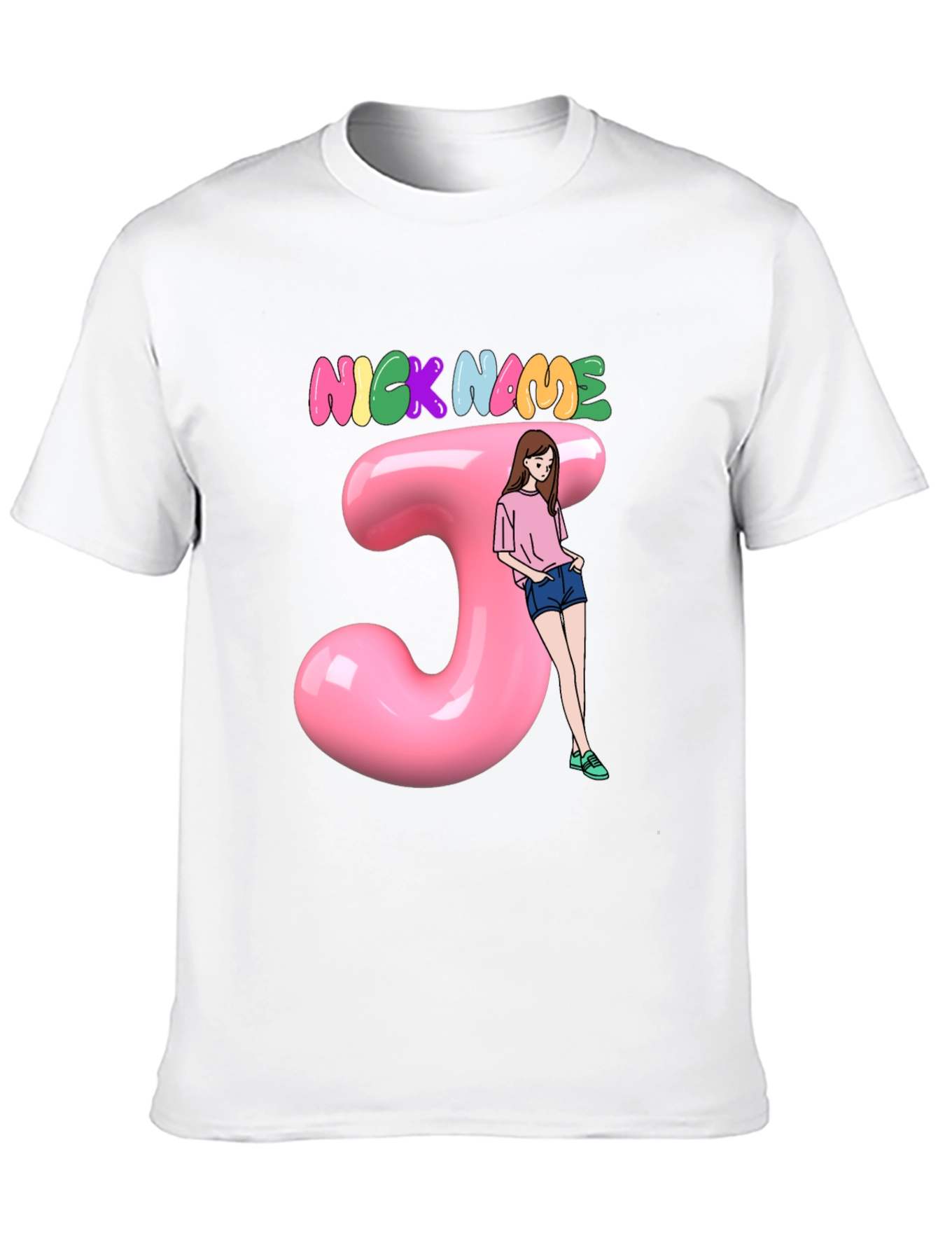 Customizable Nickname J Letter Pink T-Shirt