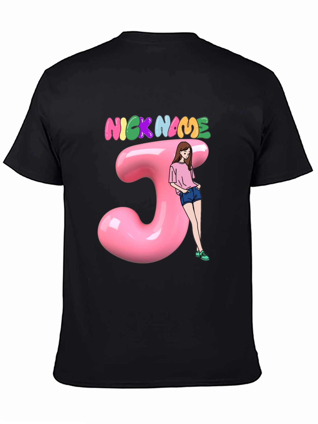 Customizable Nickname J Letter Pink T-Shirt