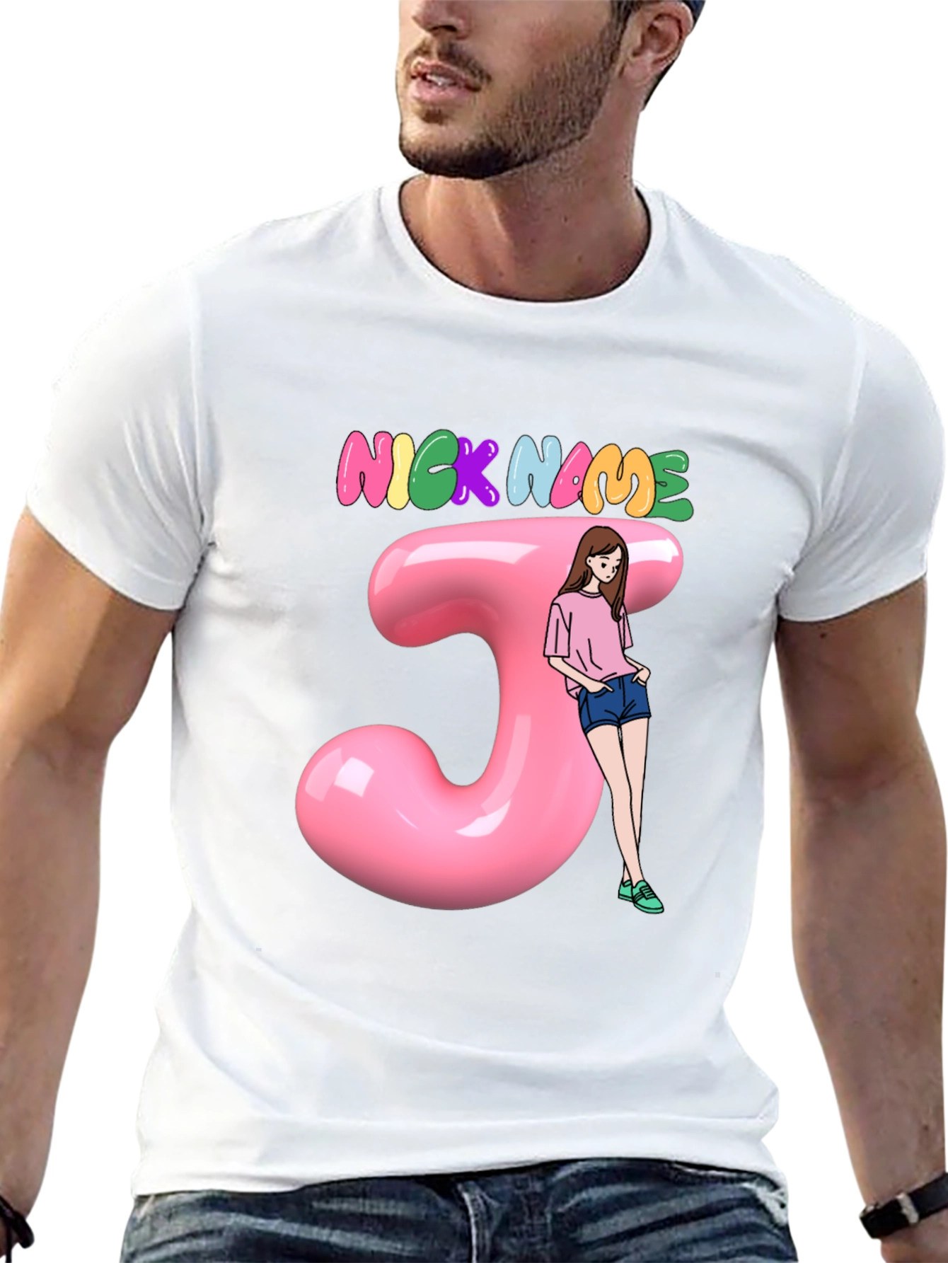 Customizable Nickname J Letter Pink T-Shirt