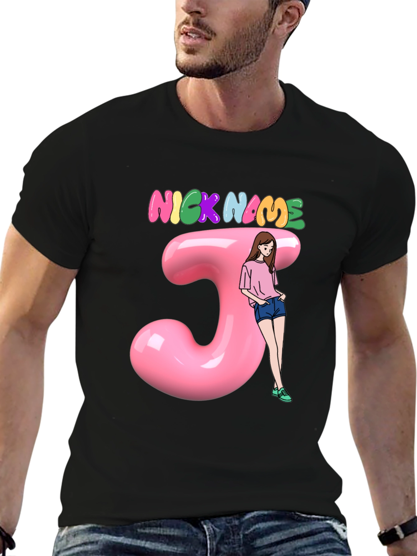 Customizable Nickname J Letter Pink T-Shirt