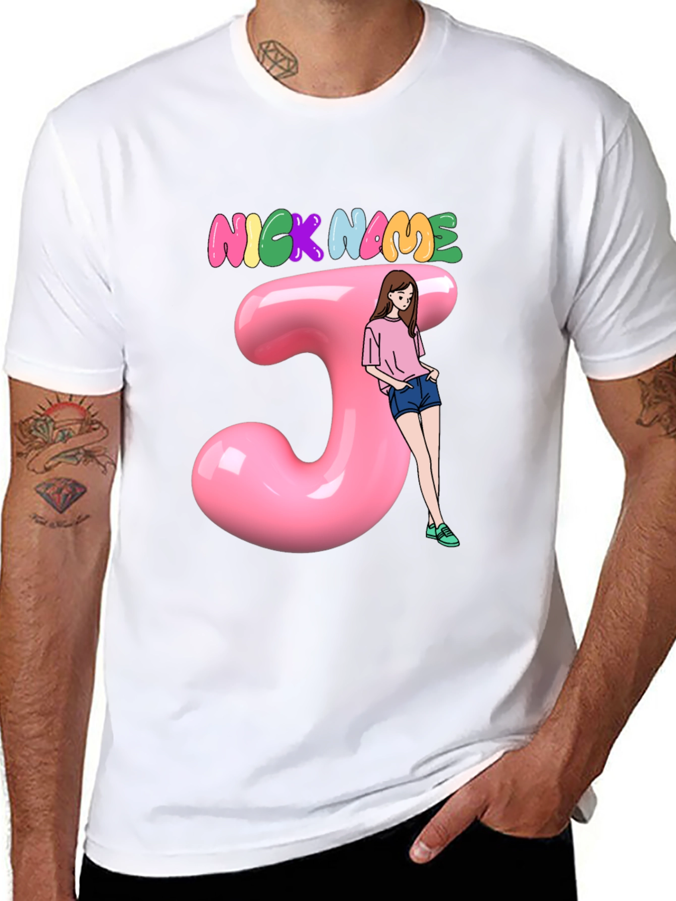 Customizable Nickname J Letter Pink T-Shirt