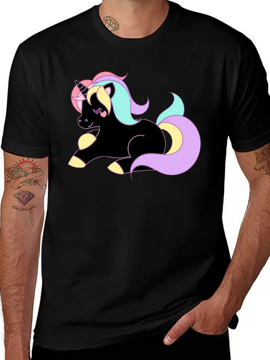 Unicorn Graphic Tee - Black Cotton Blend Shirt