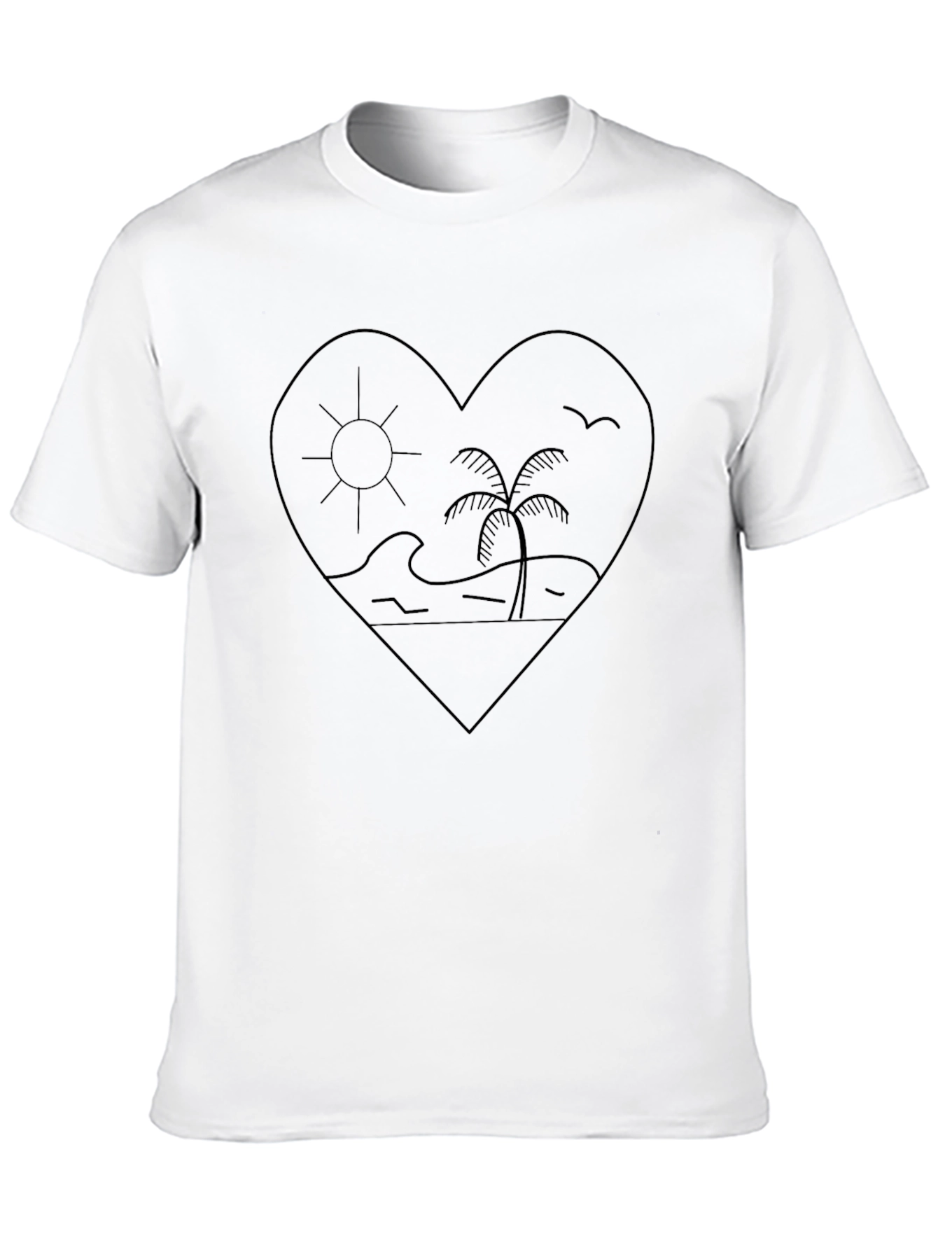 Heart Beach Graphic Tee - Black Cotton Casual Top