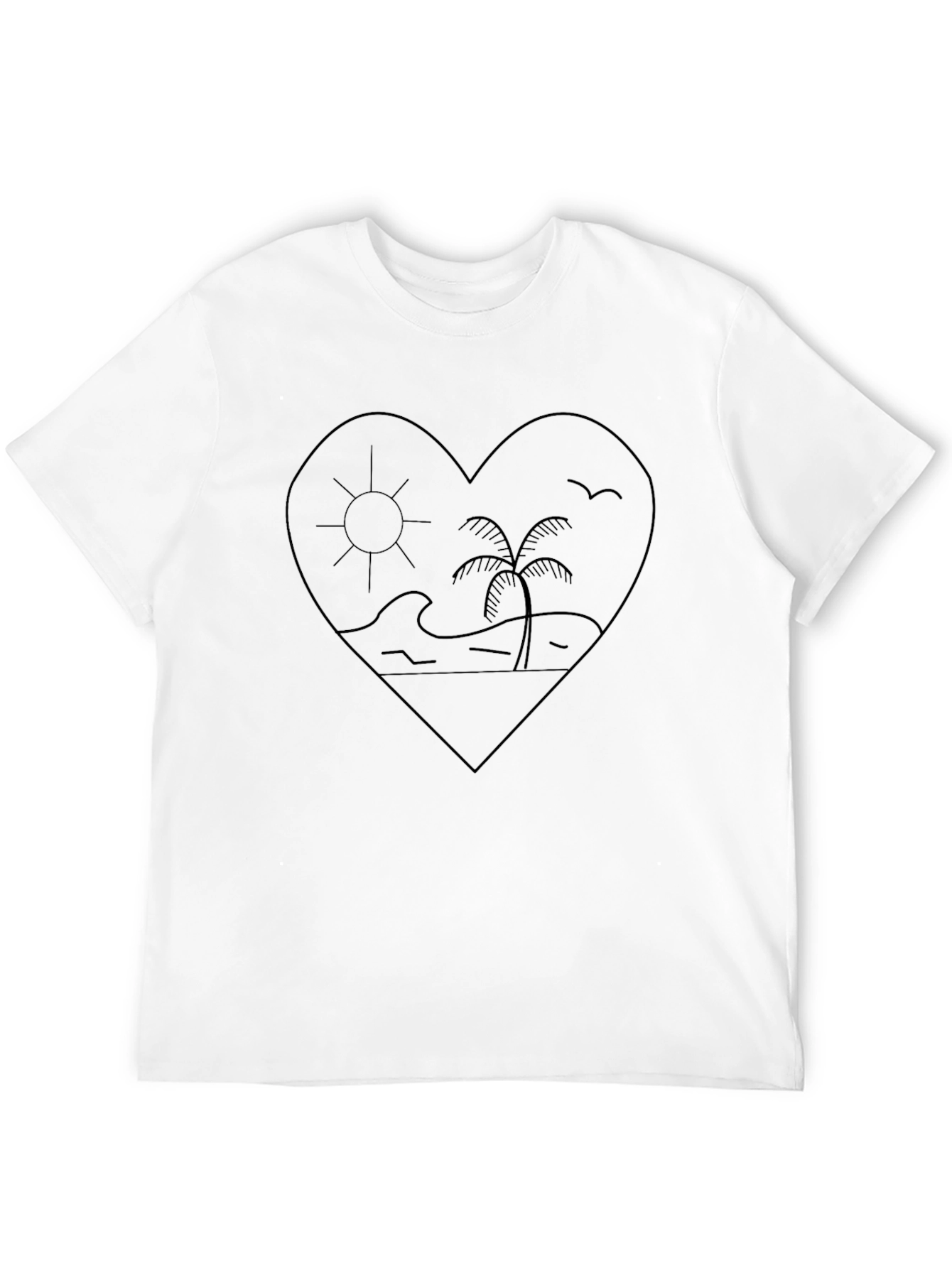 Heart Beach Graphic Tee - Black Cotton Casual Top