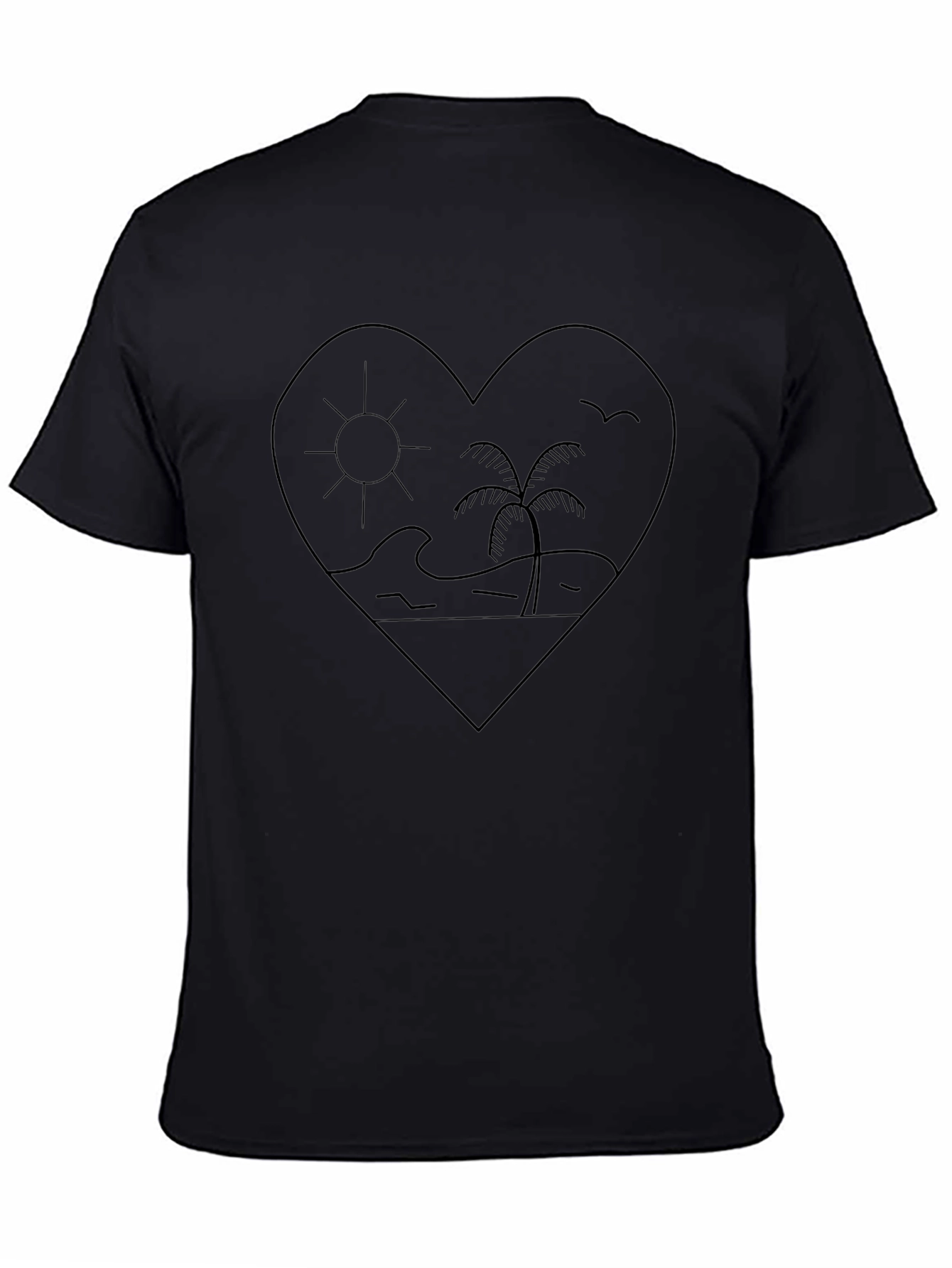 Heart Beach Graphic Tee - Black Cotton Casual Top