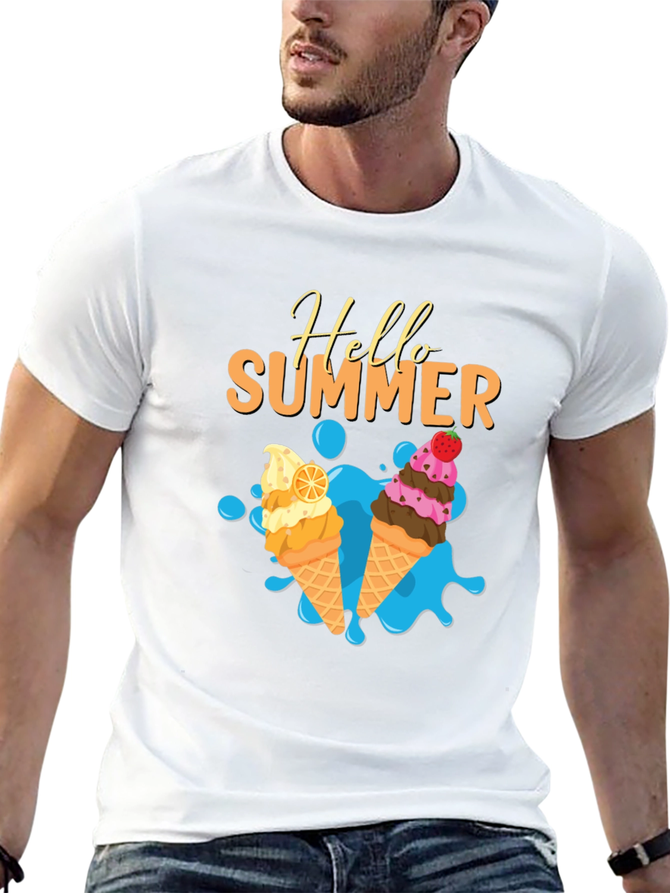 Hello Summer Ice Cream Graphic T-Shirt