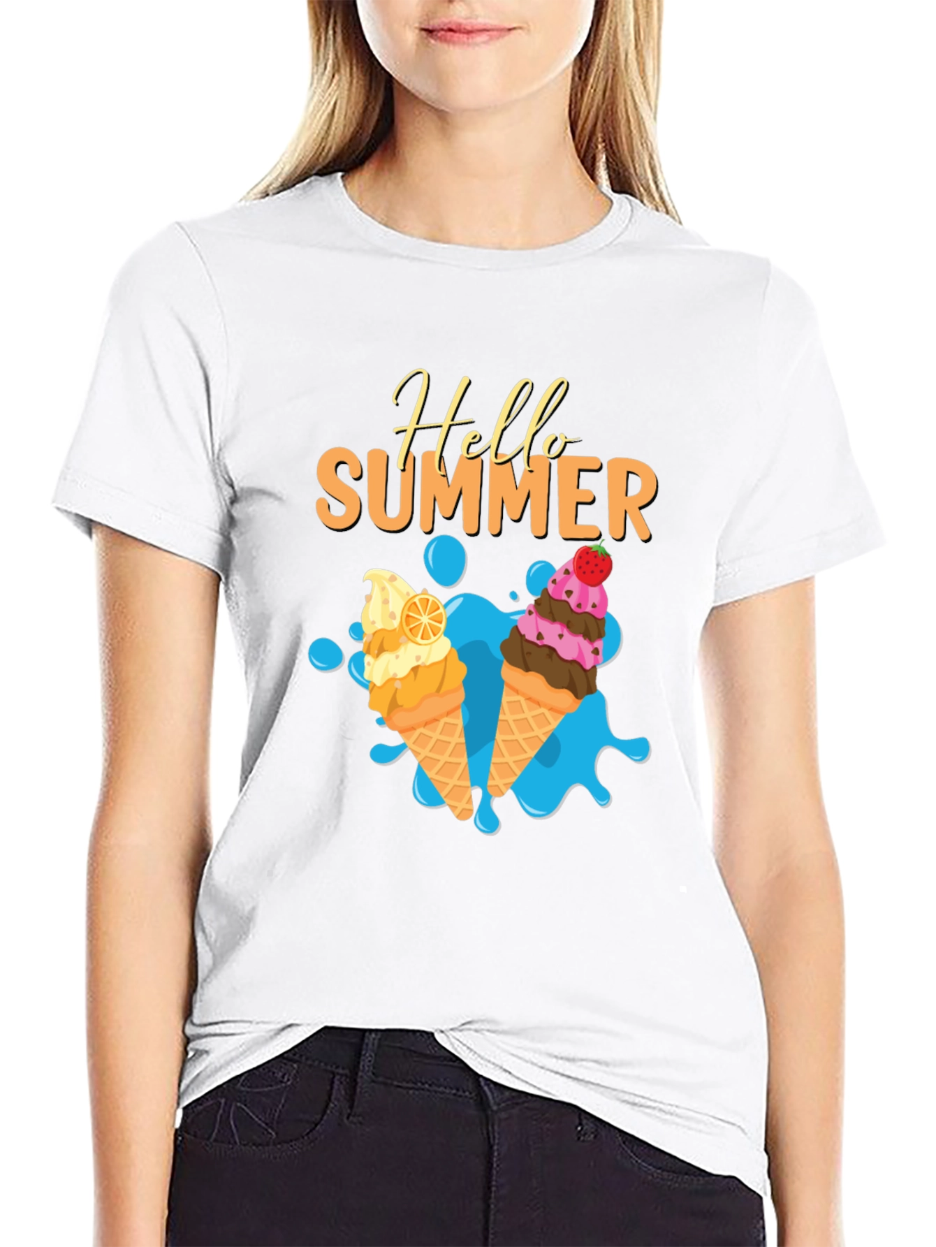 Hello Summer Ice Cream Graphic T-Shirt