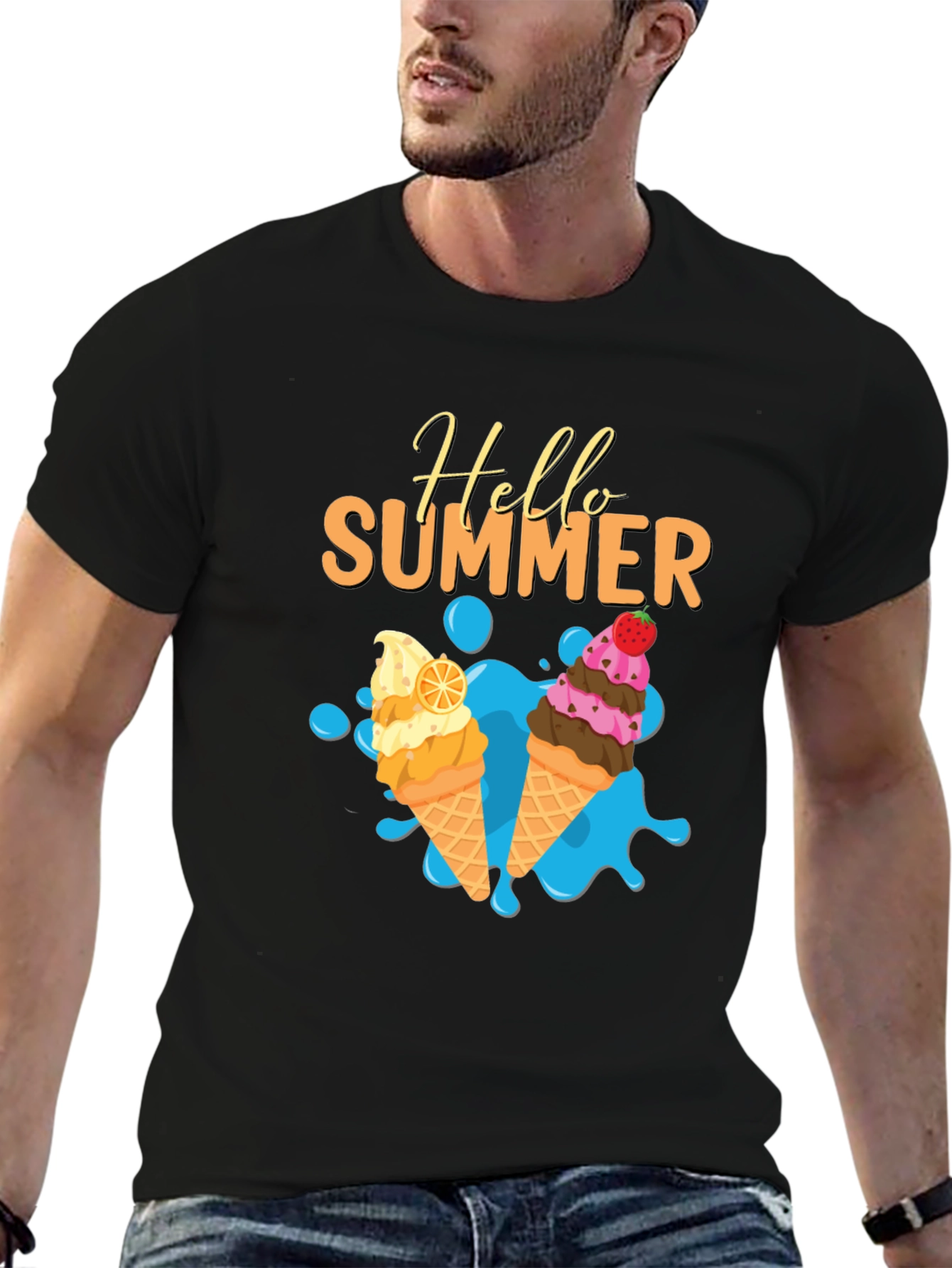 Hello Summer Ice Cream Graphic T-Shirt