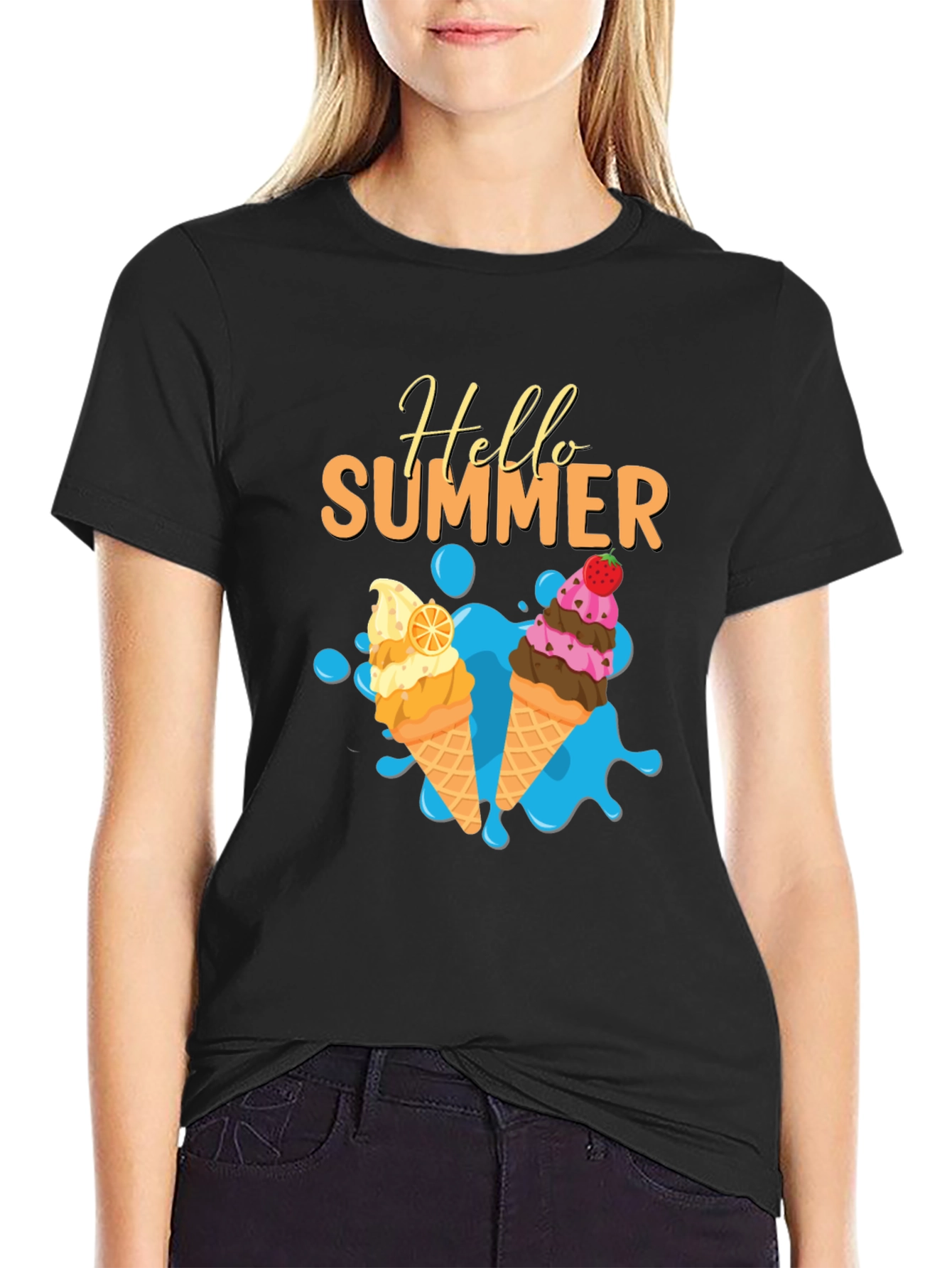 Hello Summer Ice Cream Graphic T-Shirt