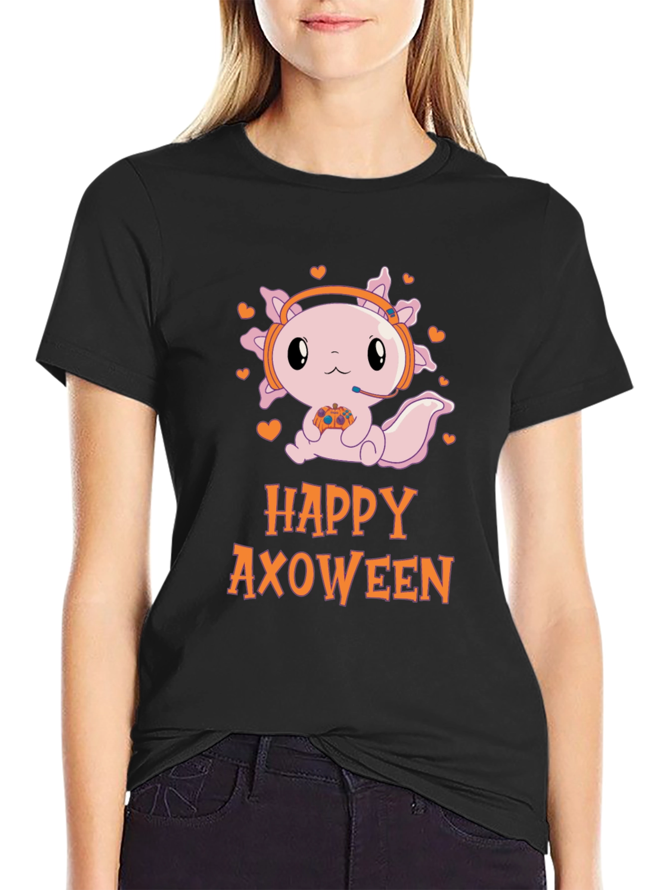 Happy Axoween Gamer T-Shirt - Cute Axolotl Design
