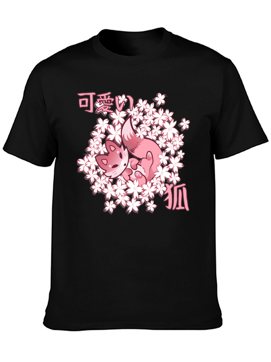 Cute Fox Sakura Graphic T-Shirt