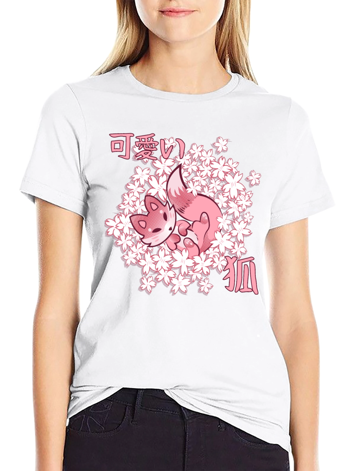 Cute Fox Sakura Graphic T-Shirt