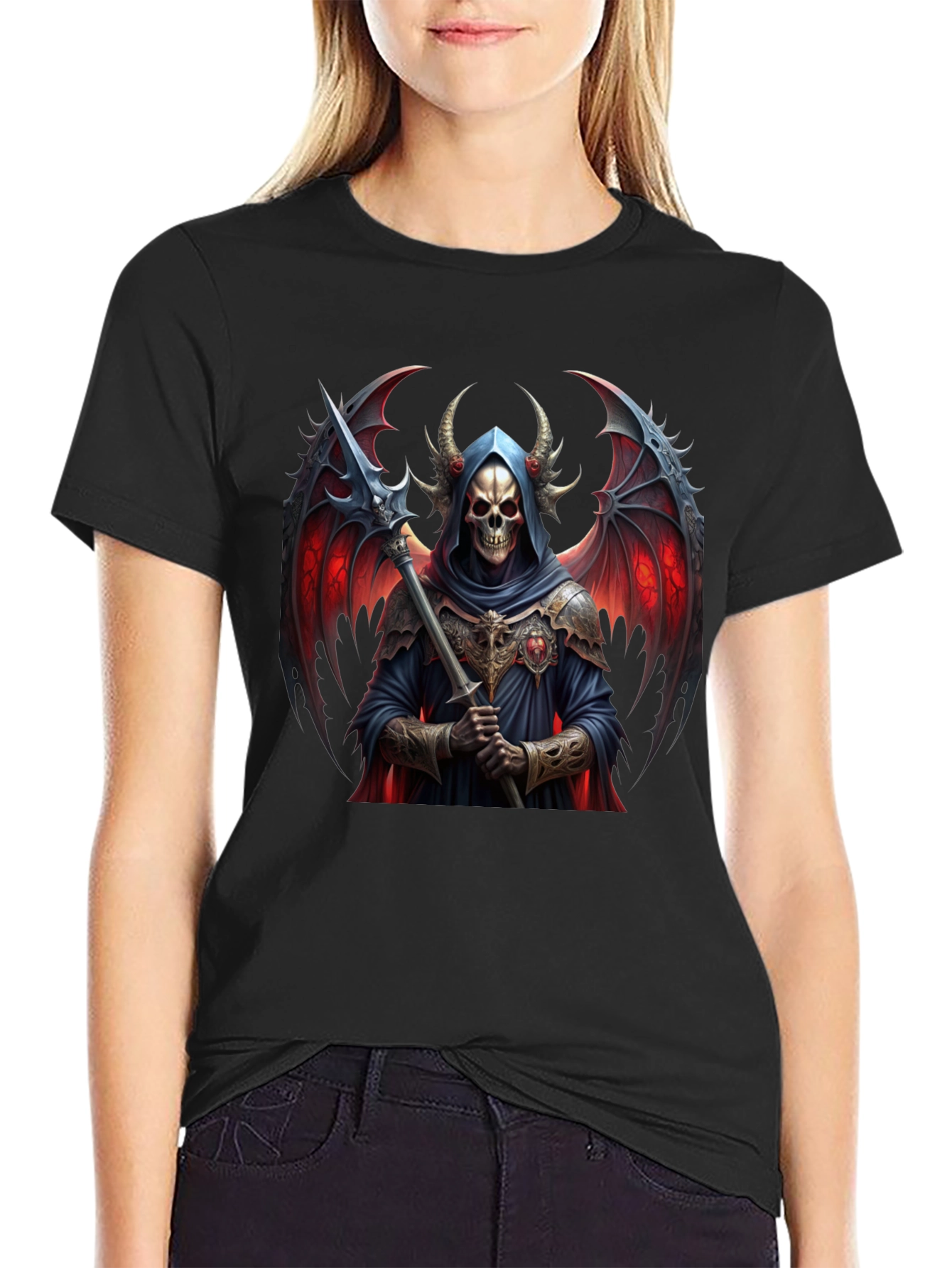 Grim Reaper Graphic Tee - Black Cotton Devilish Design