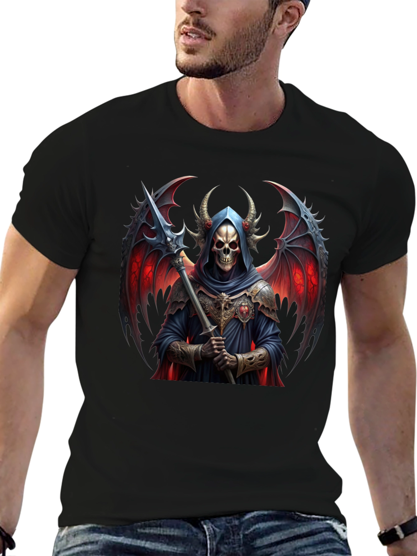 Grim Reaper Graphic Tee - Black Cotton Devilish Design