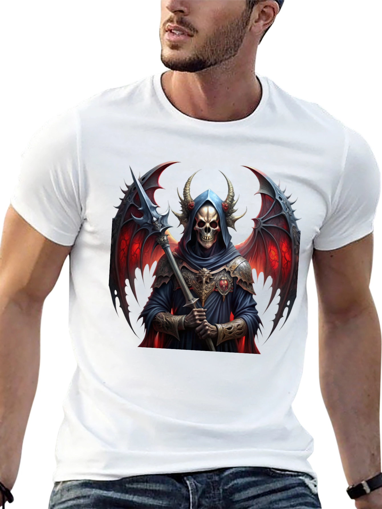 Grim Reaper Graphic Tee - Black Cotton Devilish Design