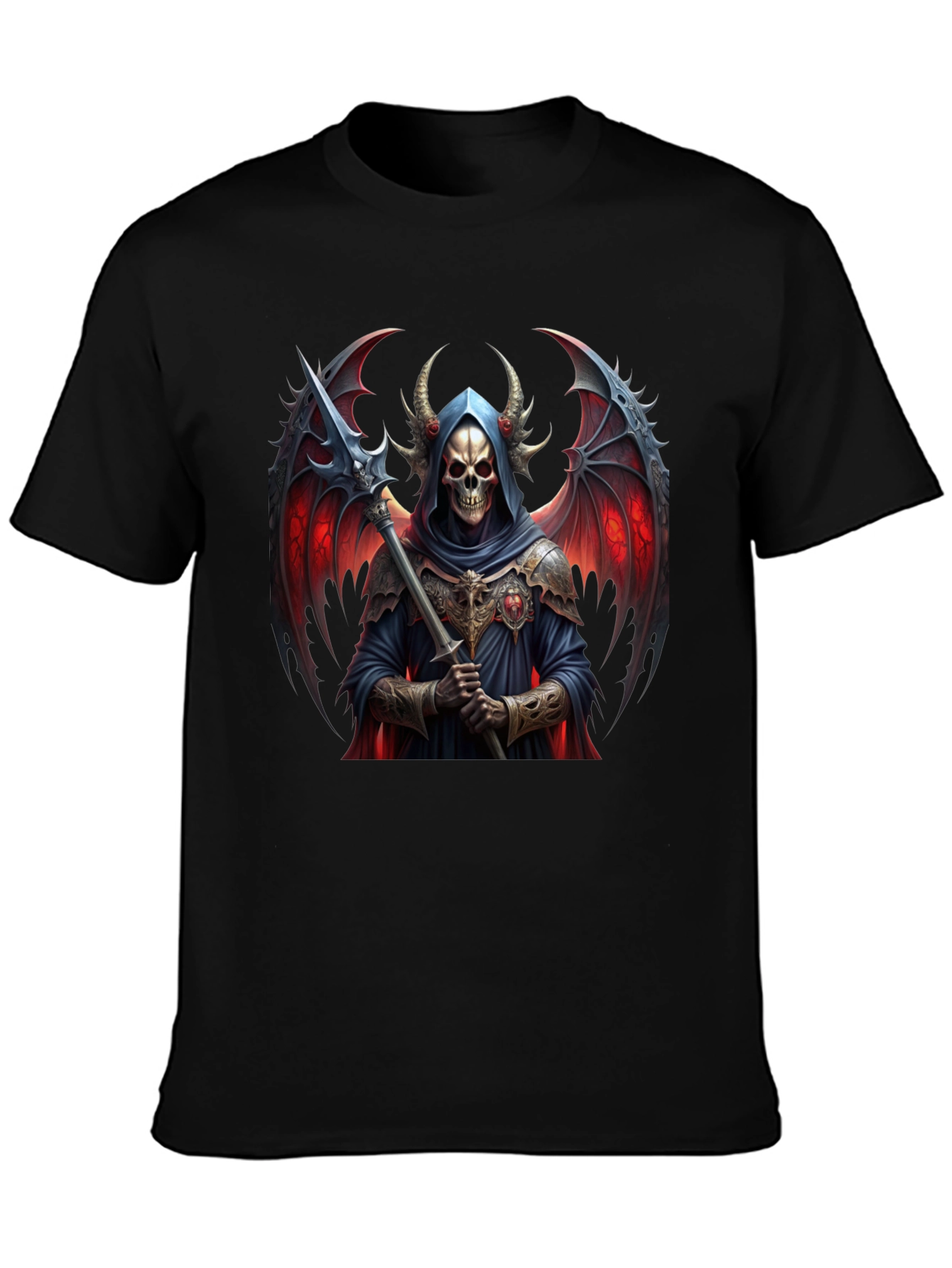Grim Reaper Graphic Tee - Black Cotton Devilish Design