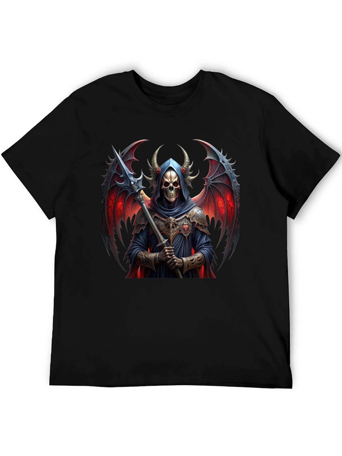 Grim Reaper Graphic Tee - Black Cotton Devilish Design