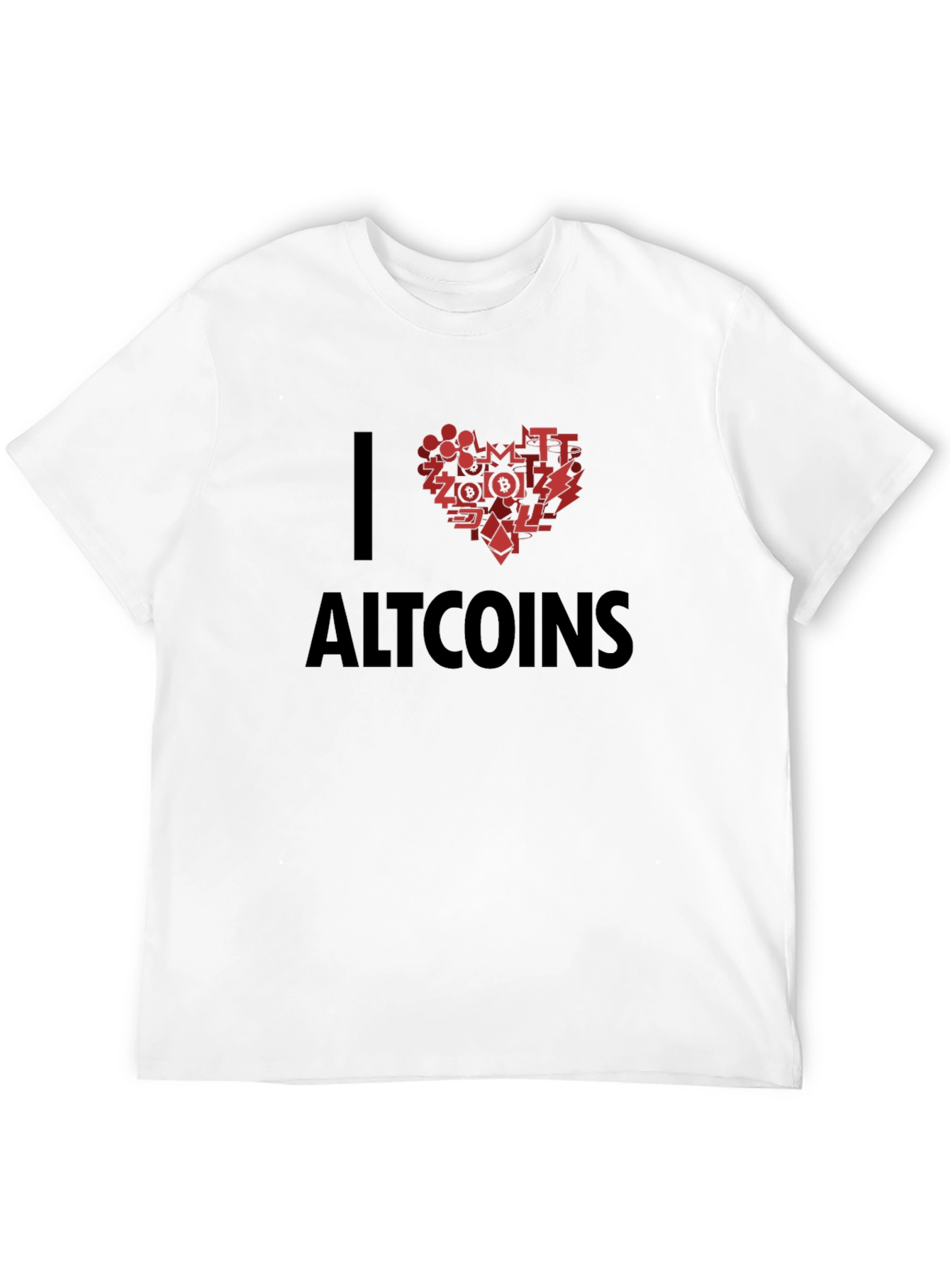 I Love Altcoins Black T-Shirt Crypto Heart Design
