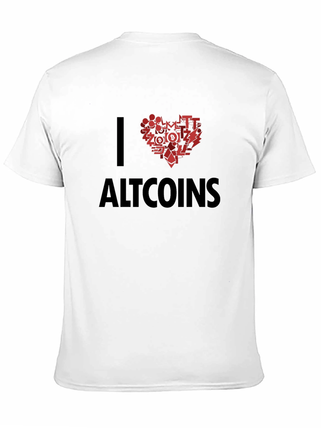 I Love Altcoins Black T-Shirt Crypto Heart Design