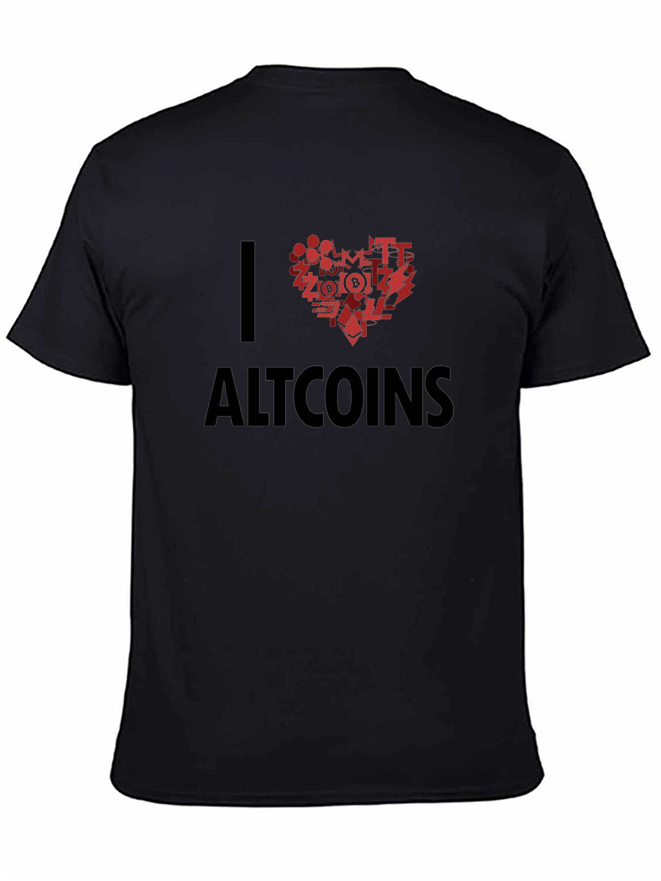 I Love Altcoins Black T-Shirt Crypto Heart Design