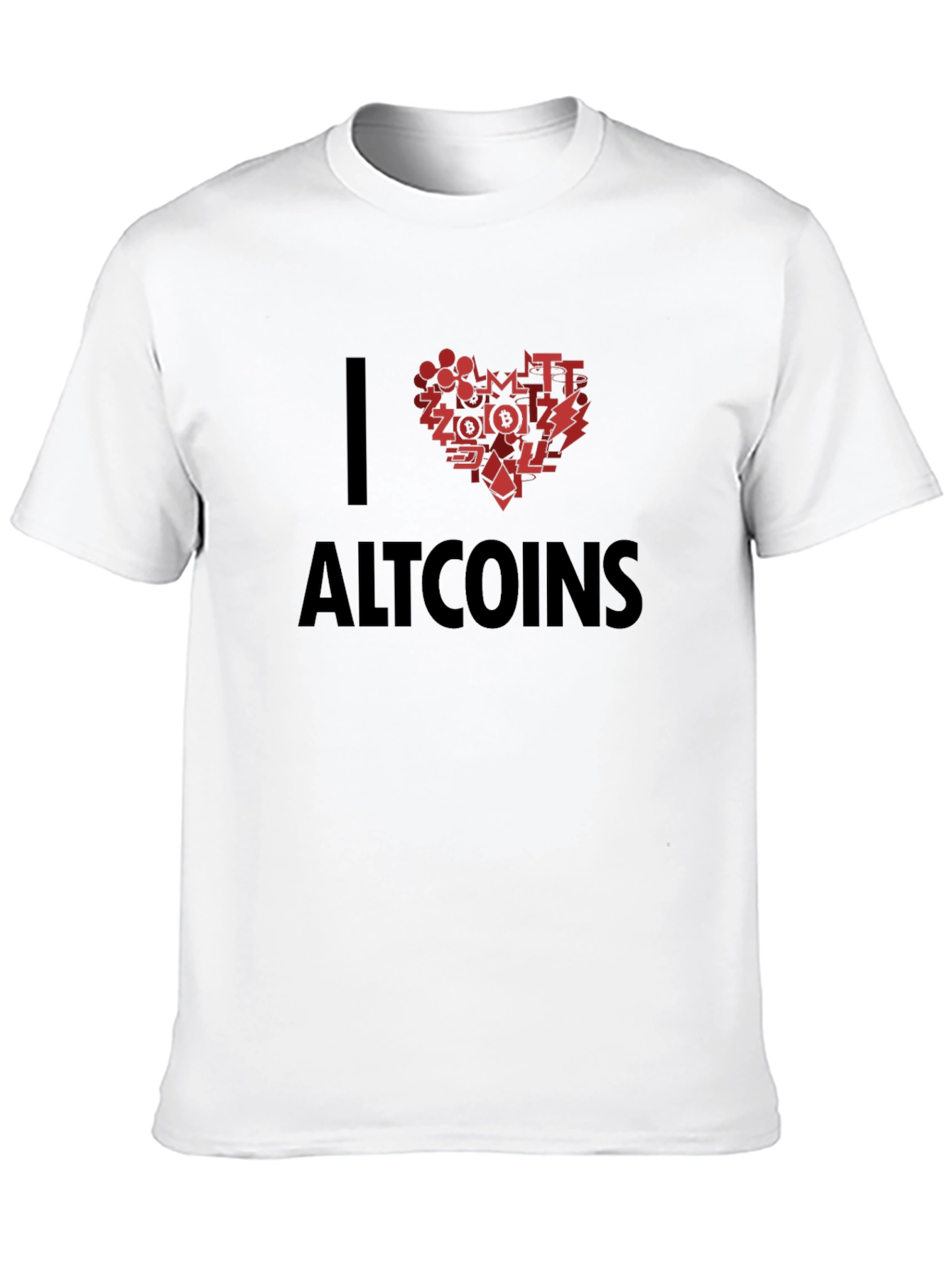 I Love Altcoins Black T-Shirt Crypto Heart Design