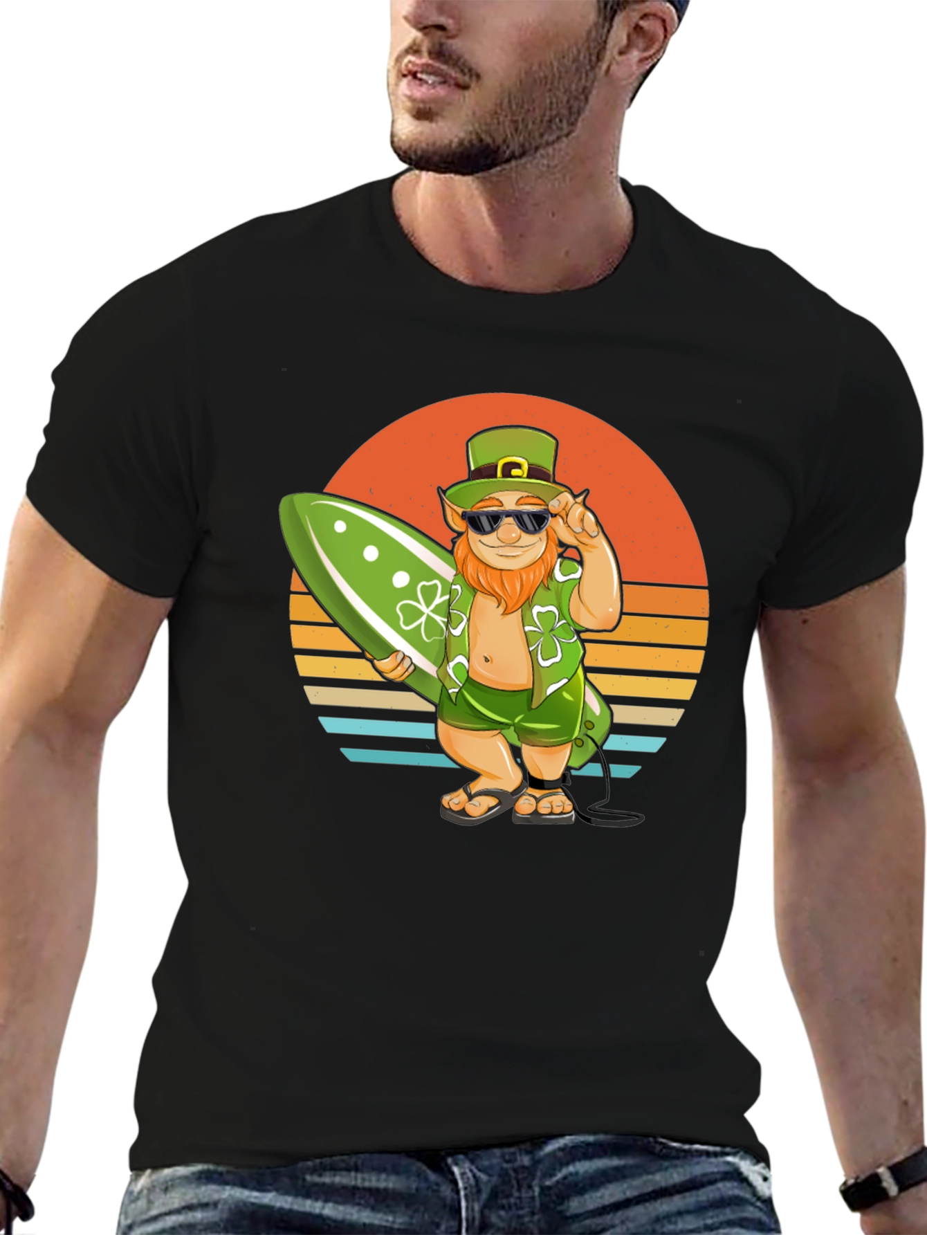 Leprechaun Surfer T-Shirt - Sunset Beach Vibes