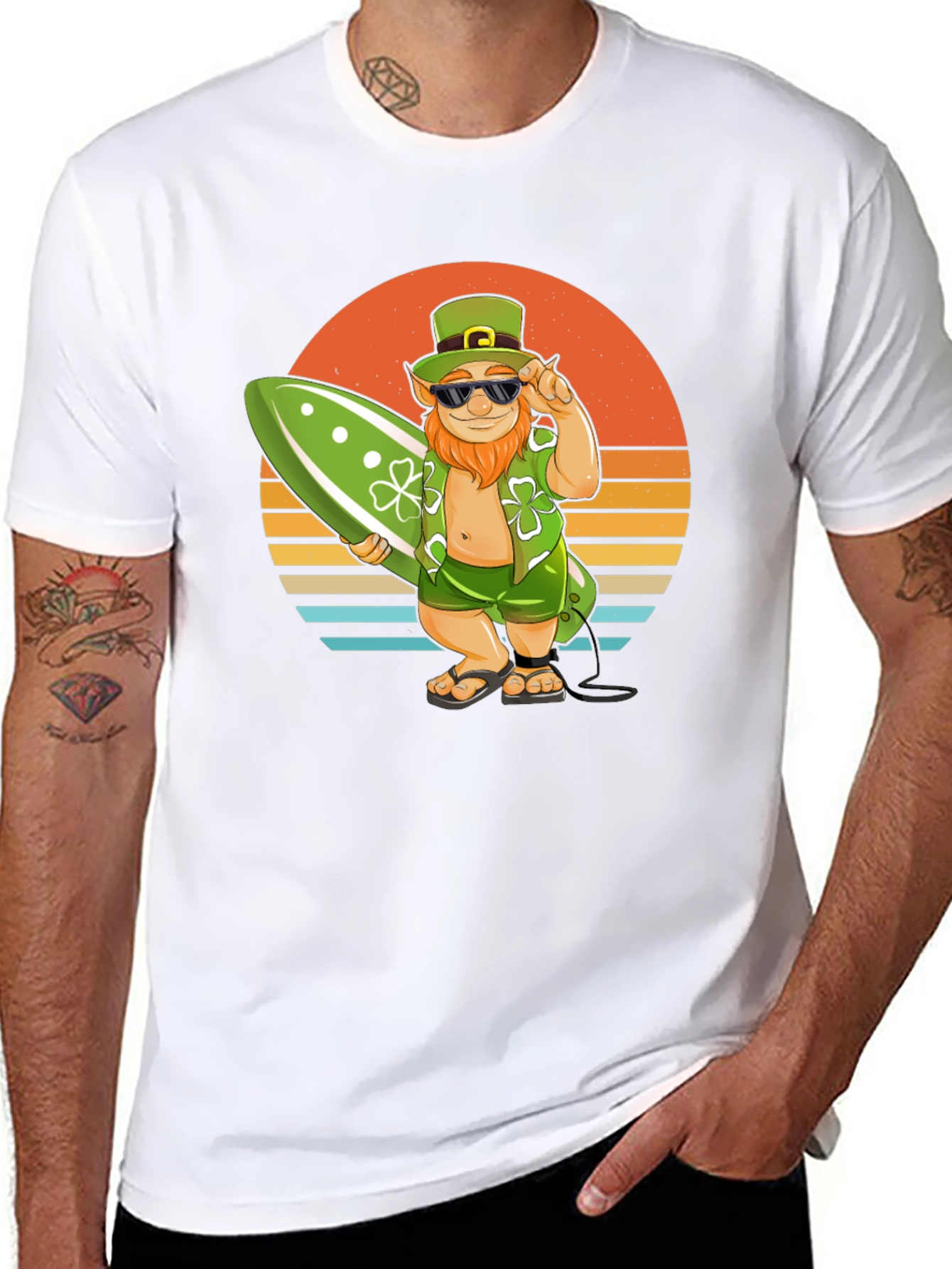 Leprechaun Surfer T-Shirt - Sunset Beach Vibes