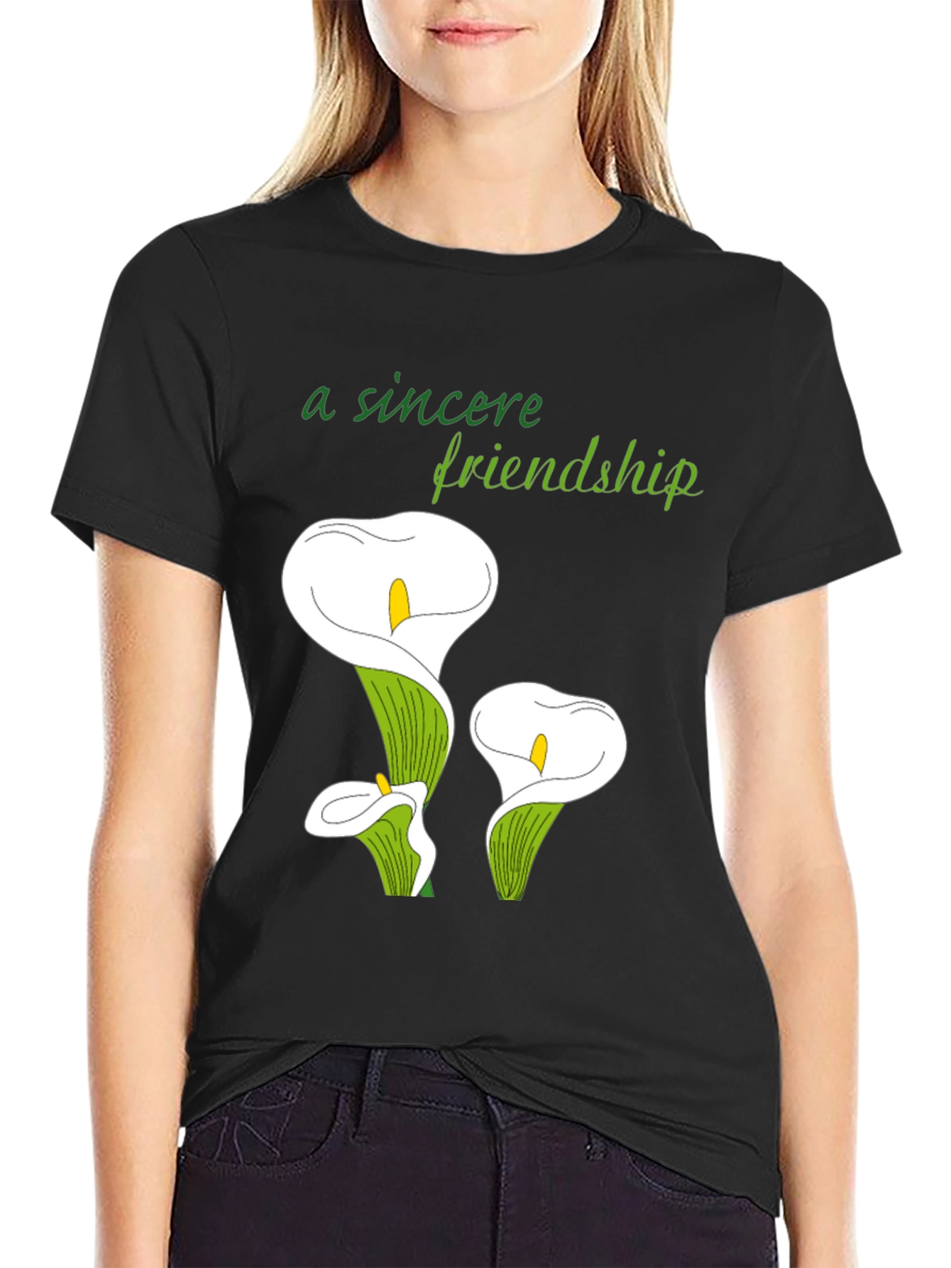 Calla Lily Friendship Tee - Black Casual Comfort