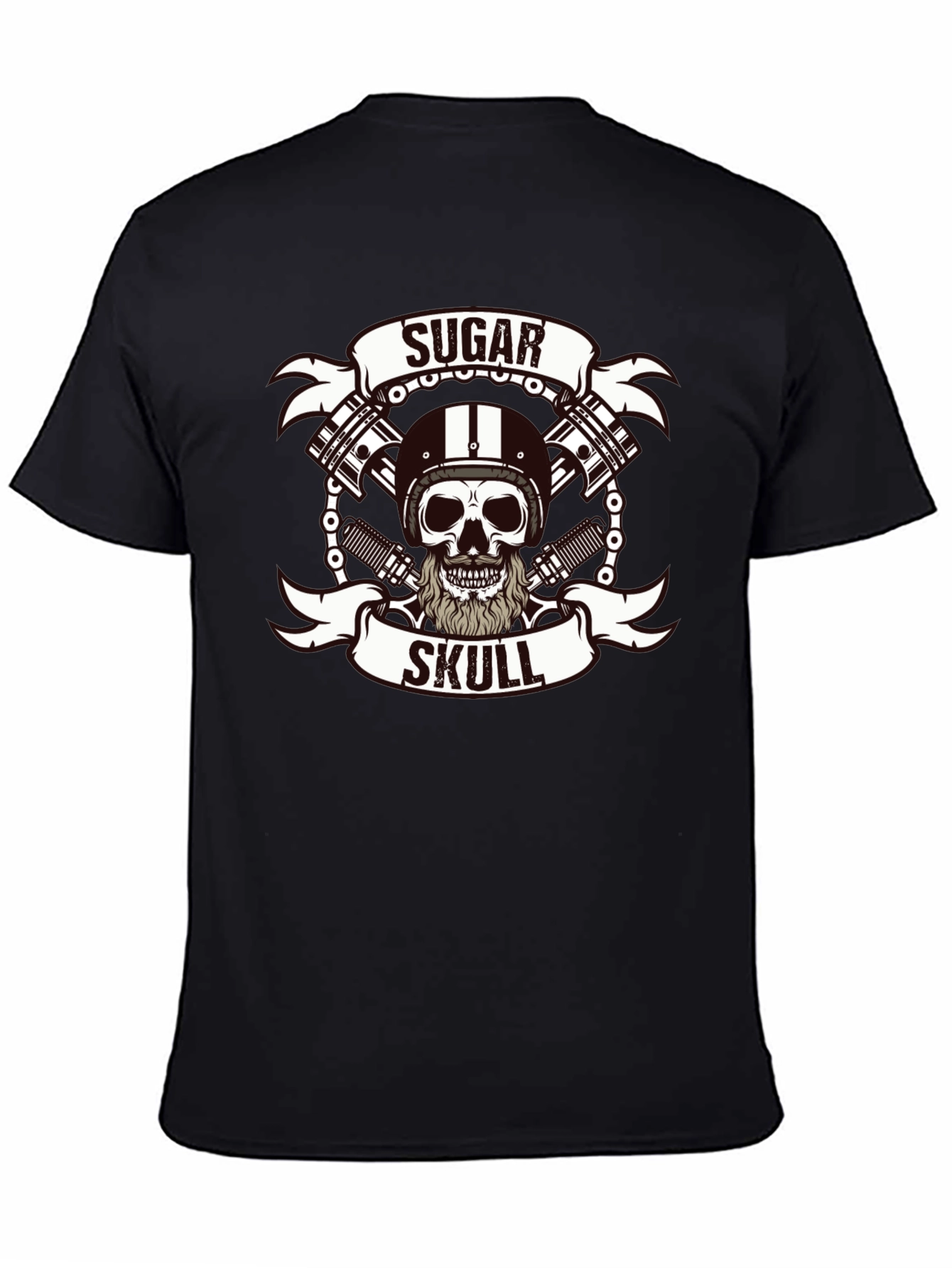 Sugar Skull Biker T-Shirt - Black
