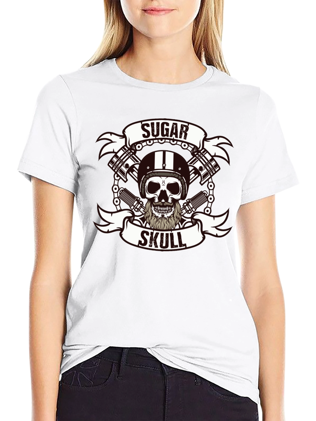 Sugar Skull Biker T-Shirt - Black