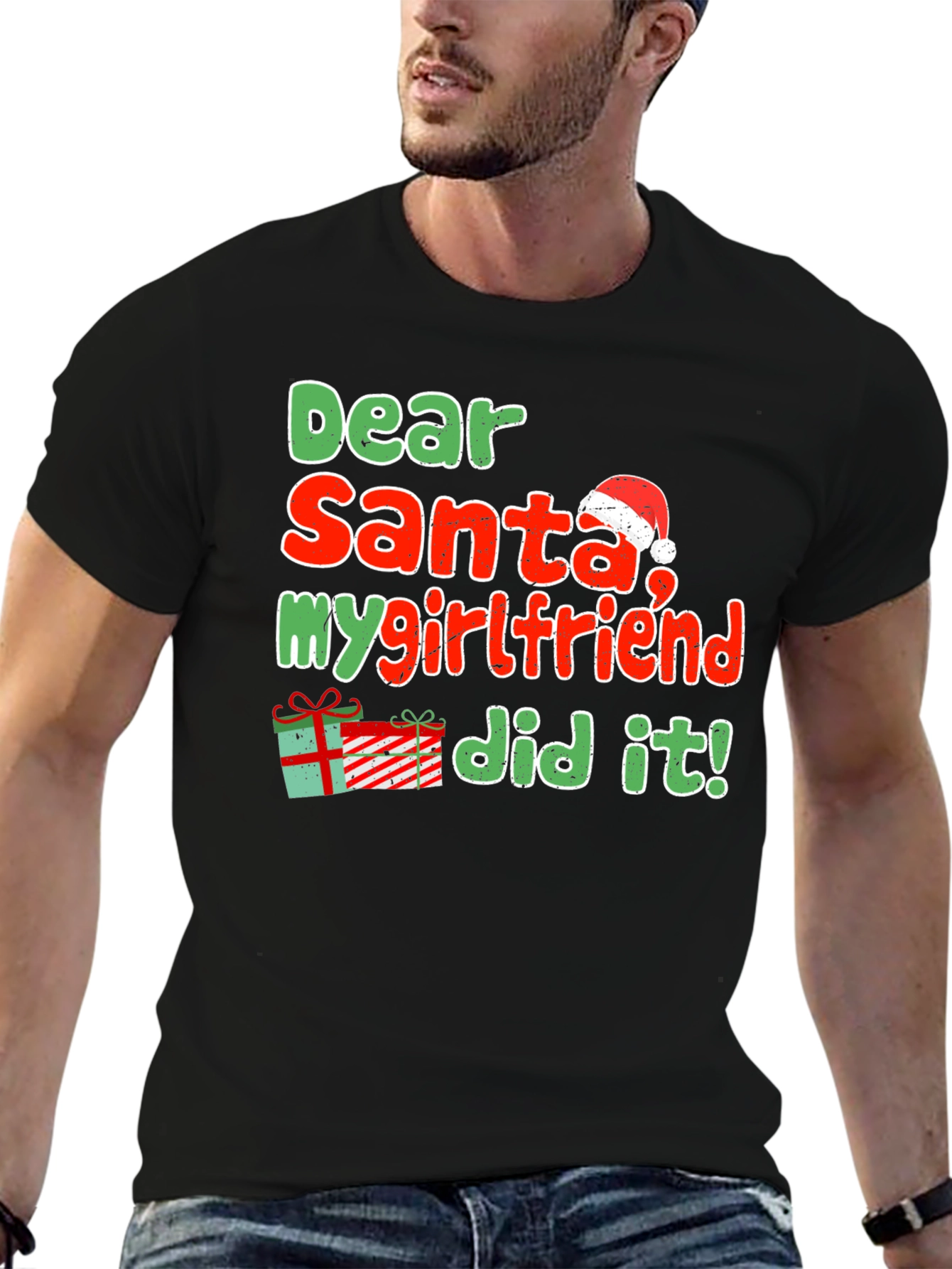 Dear Santa My Girlfriend Did It Funny Christmas T-Shirt