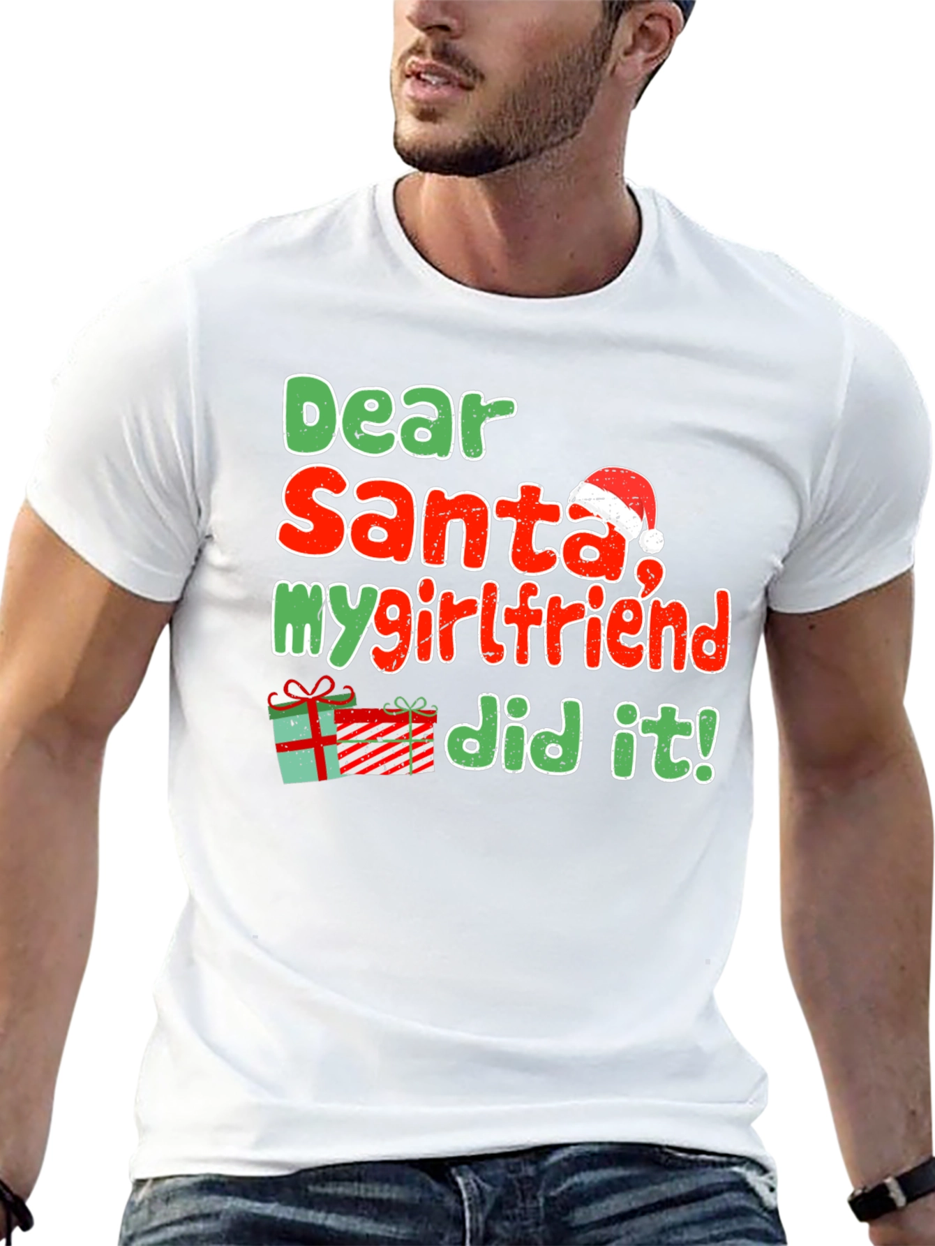 Dear Santa My Girlfriend Did It Funny Christmas T-Shirt