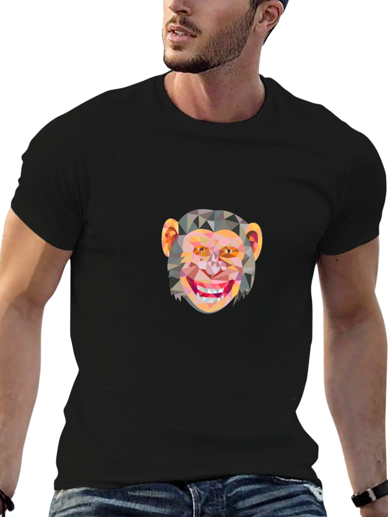 Geometric Monkey Graphic Tee - Stylish Black Shirt