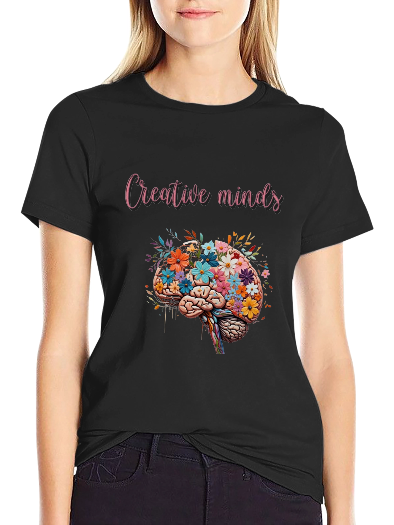 Creative Minds Floral Brain Graphic T-Shirt