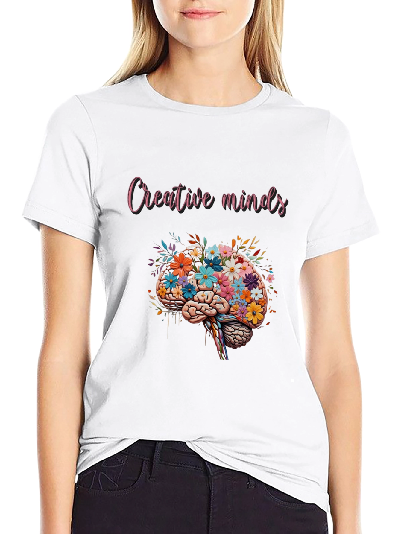 Creative Minds Floral Brain Graphic T-Shirt