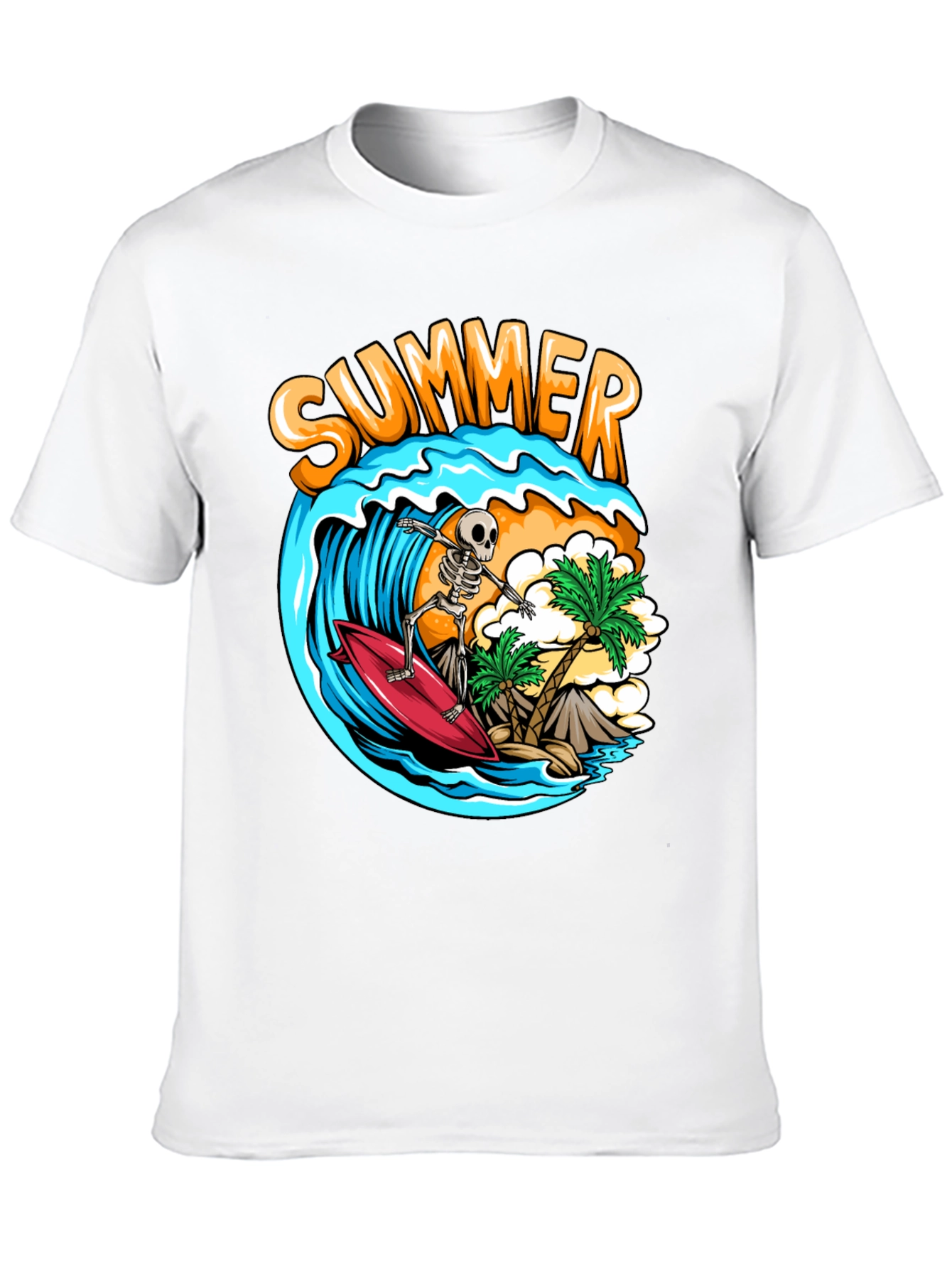 Summer Skeleton Surfing Graphic T-Shirt