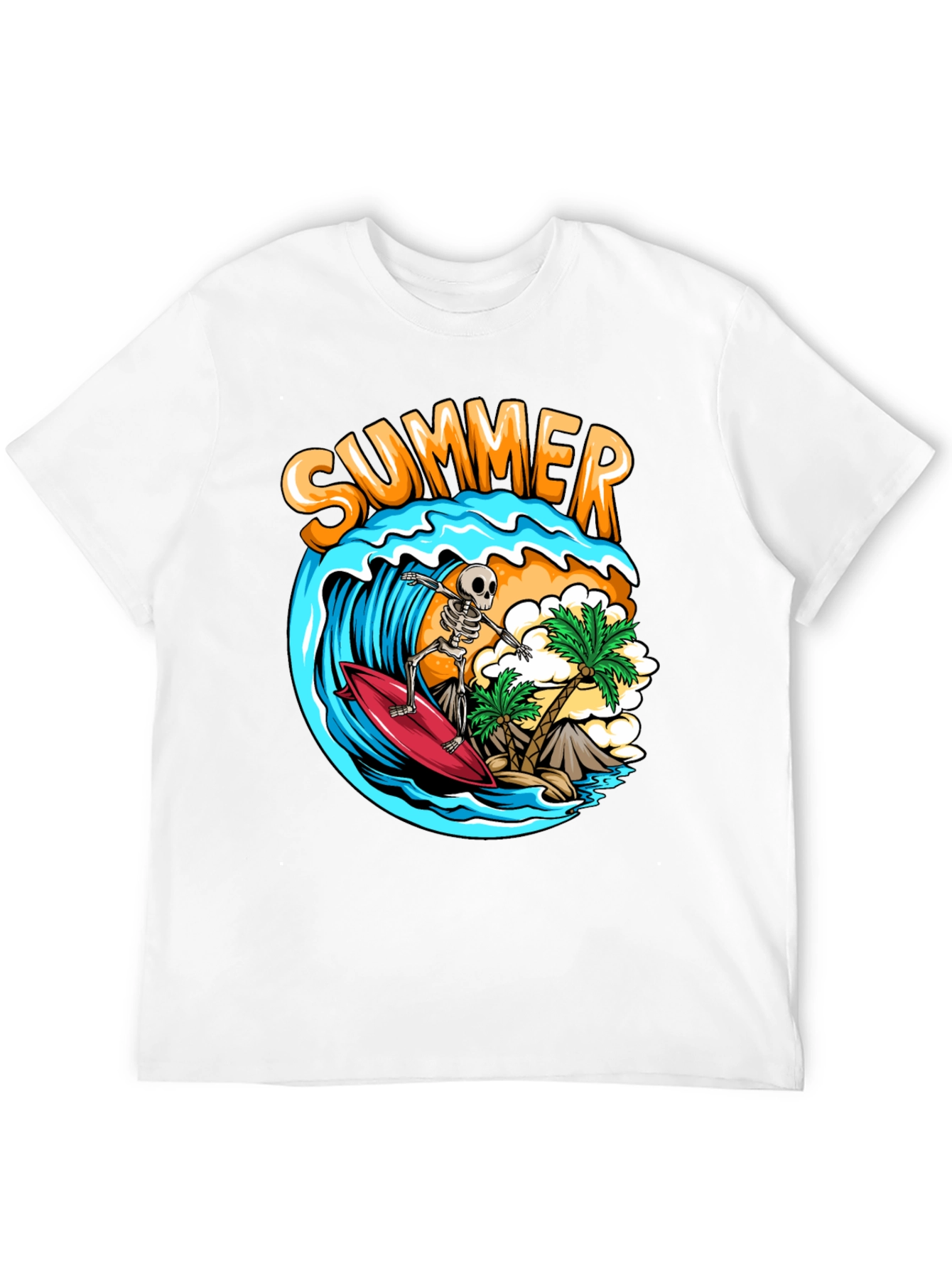 Summer Skeleton Surfing Graphic T-Shirt