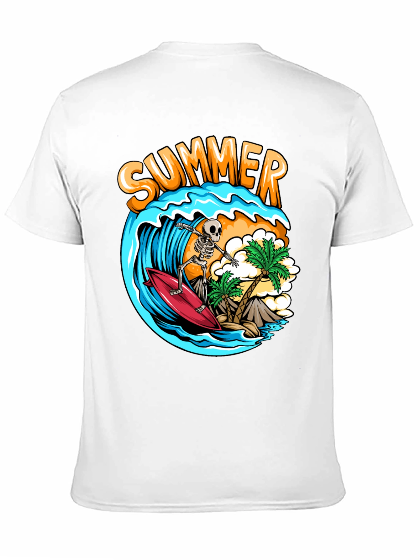 Summer Skeleton Surfing Graphic T-Shirt