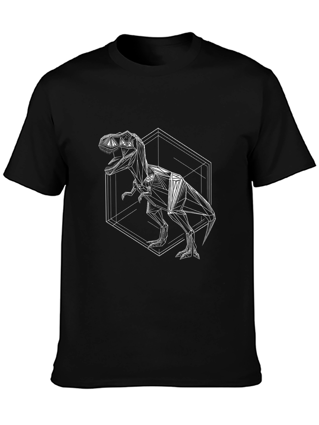 Geometric T-Rex Graphic Tee - Black