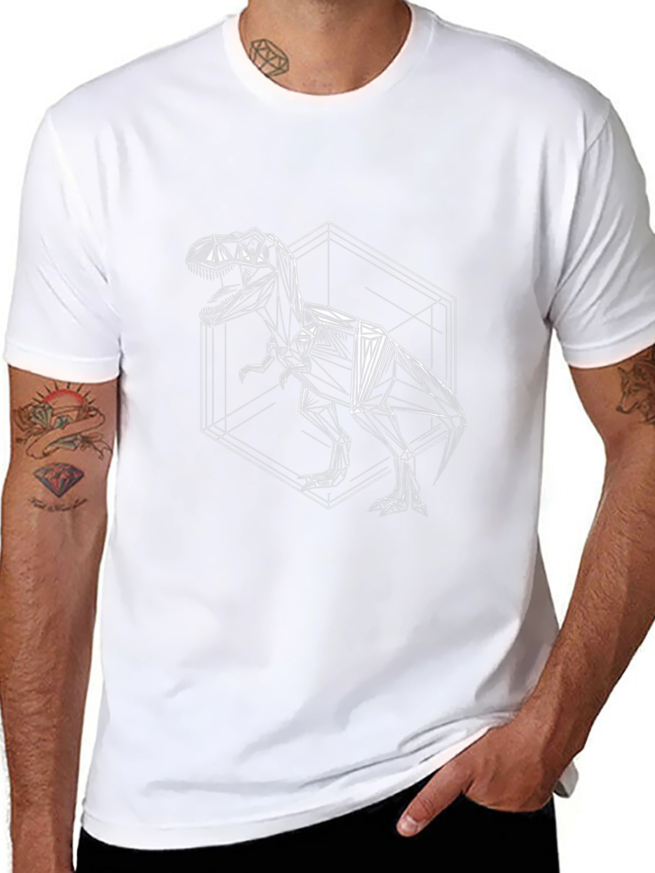 Geometric T-Rex Graphic Tee - Black